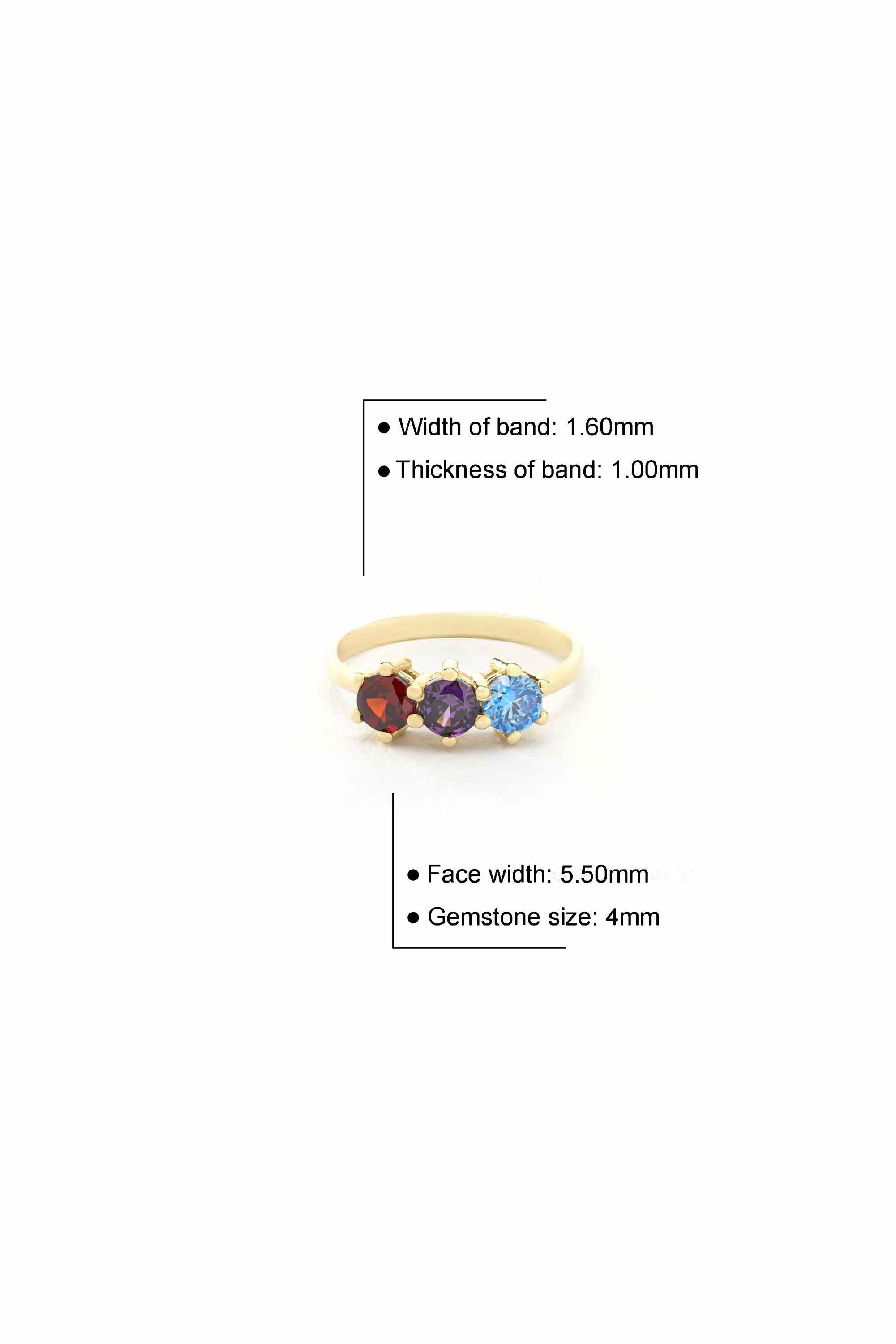 14K Solid Gold Multicolor Three Stone Ring