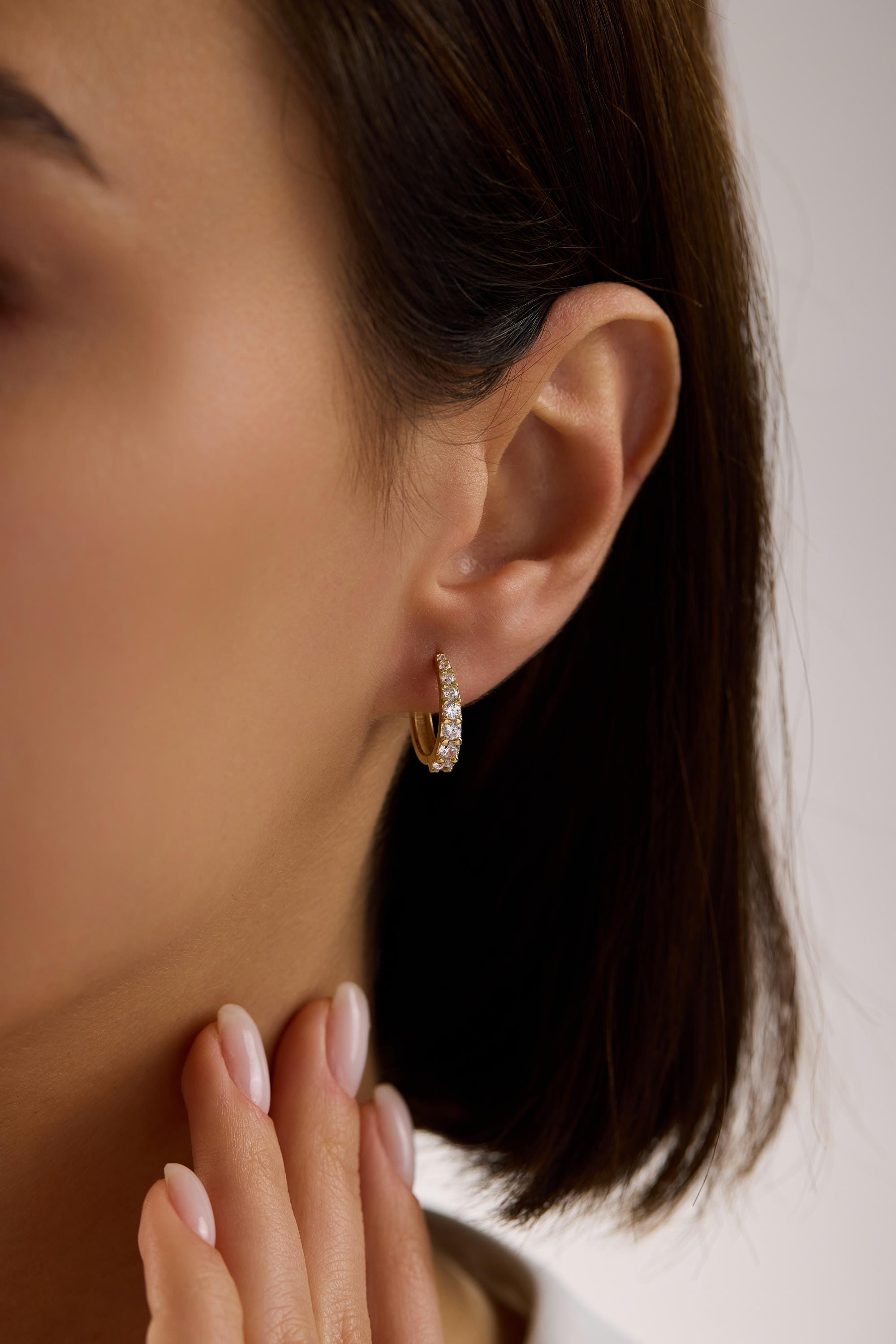 14K Gold Diamond Pavé Huggie Hoop Earrings