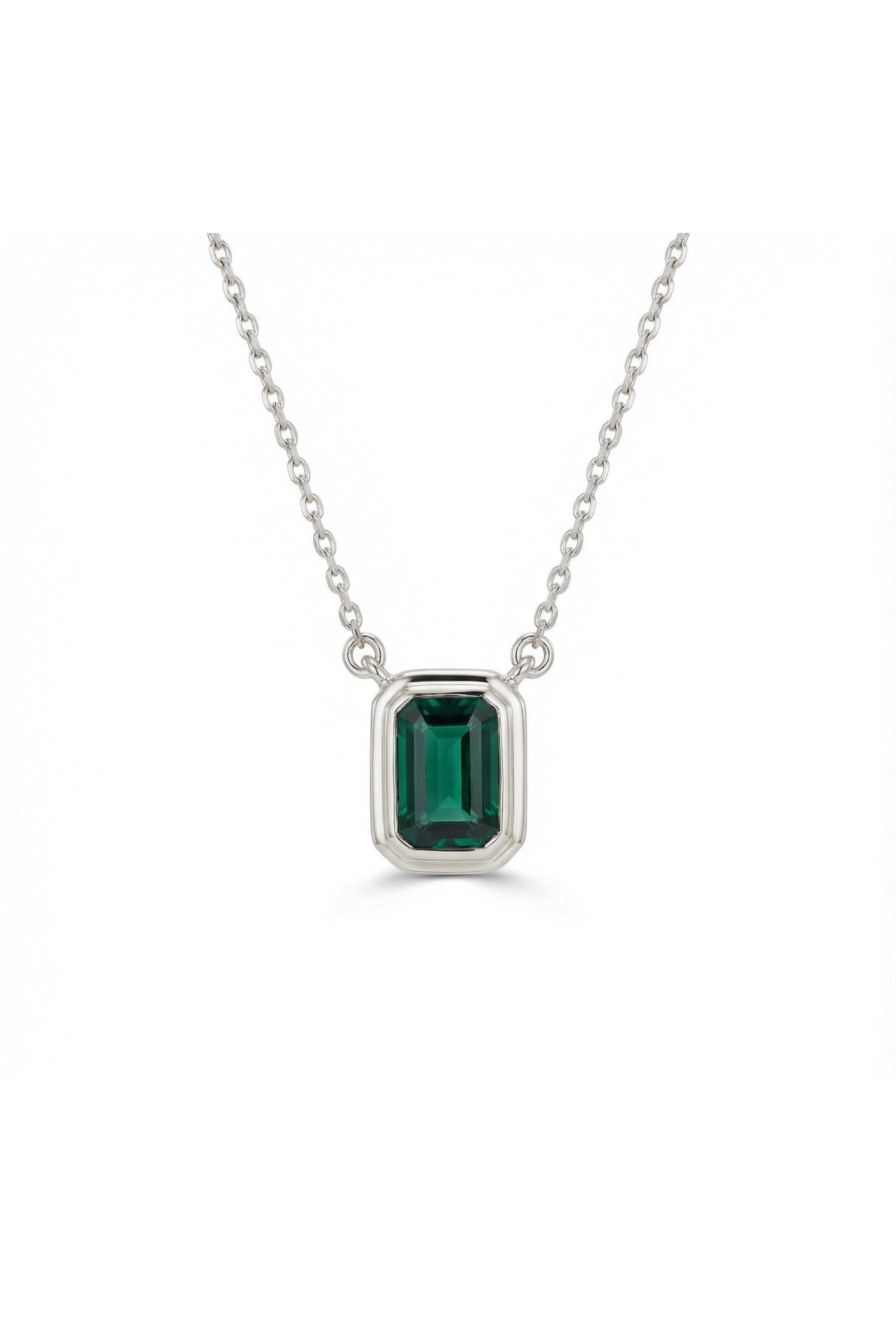 14K Gold Emerald Cut Green Bezel Solitaire Necklace
