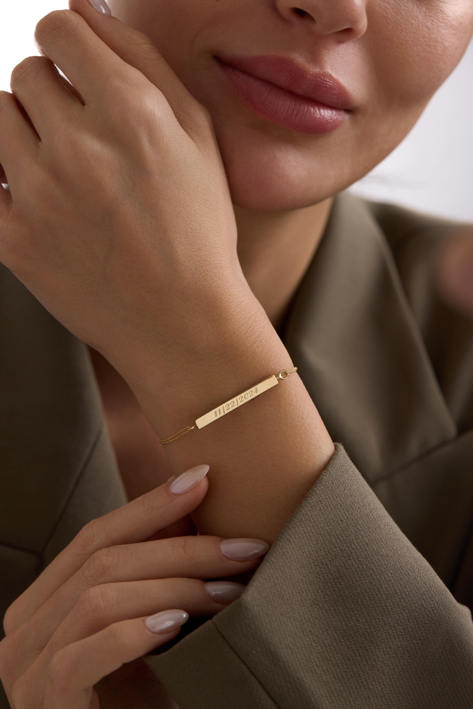 14K  Real Gold 3D Urn Bar Bracelet