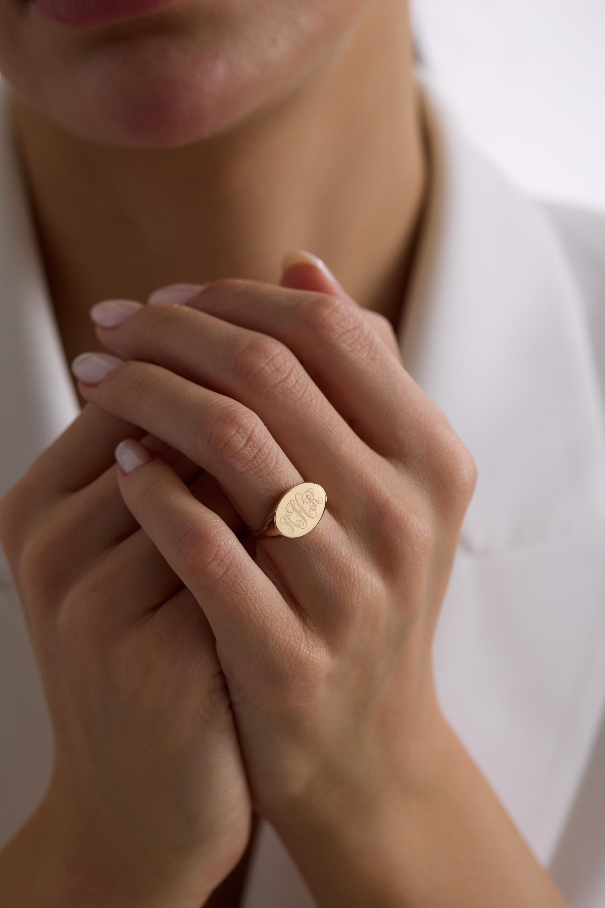 14K Small Gold Monogram Signet Ring