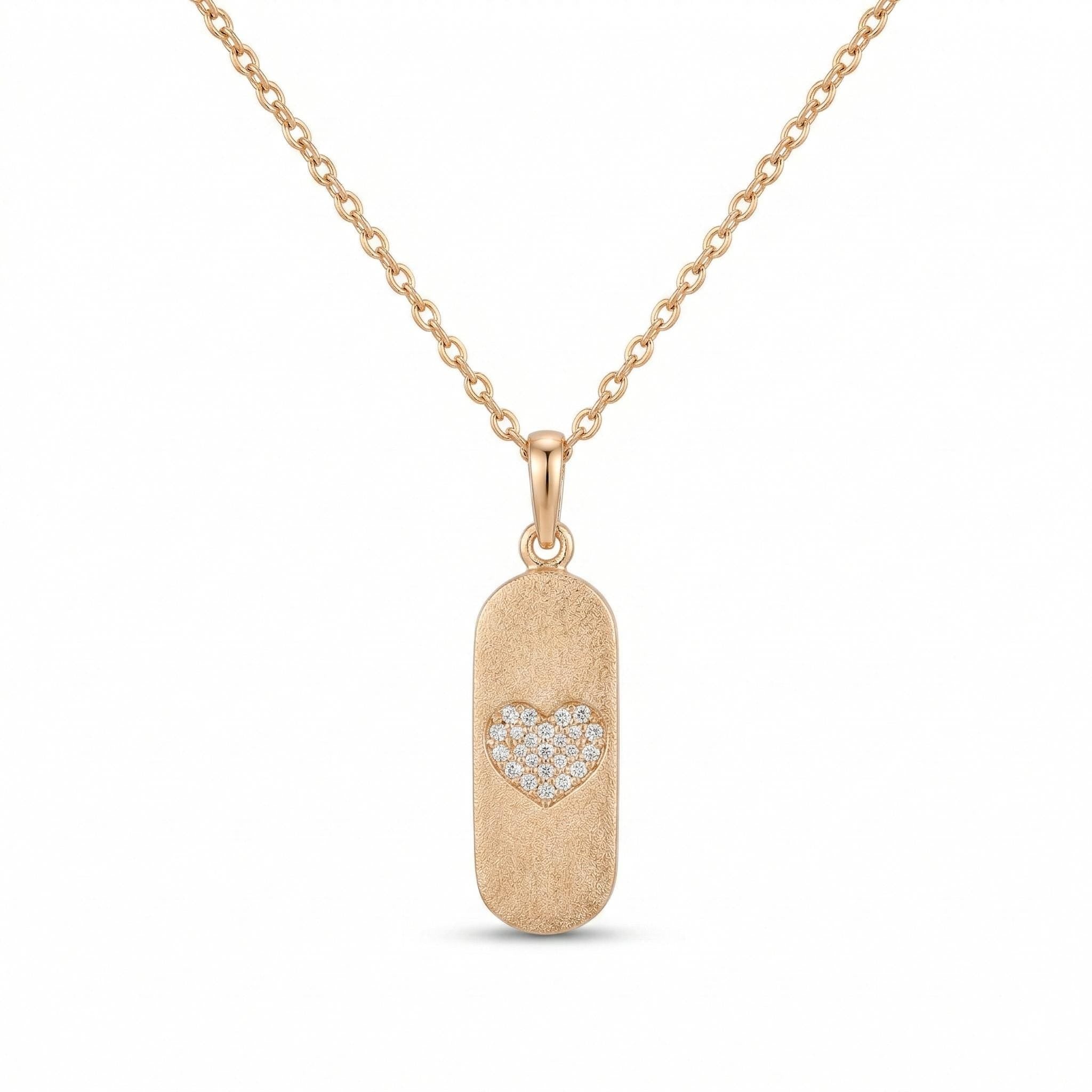 14K Gold Diamond Heart Pendant Necklace Minimal Tag Charm