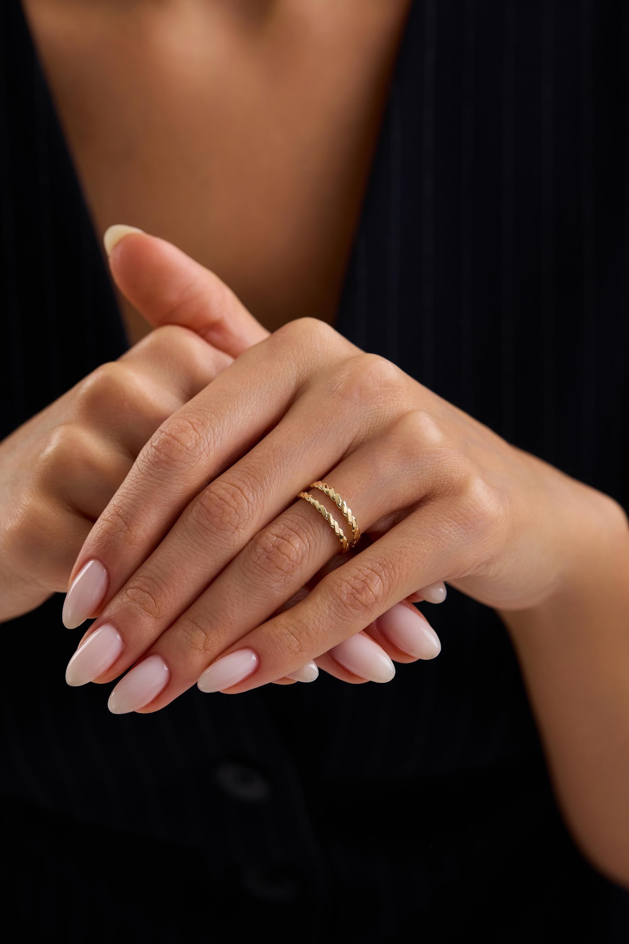 14K Gold Twisted Rope Ring Minimal Braided Stackable Band