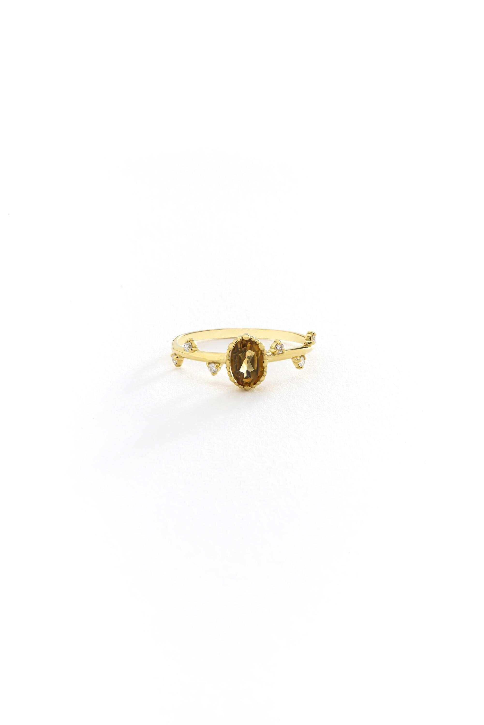 14K Gold Oval Tiger Eye Vine Ring
