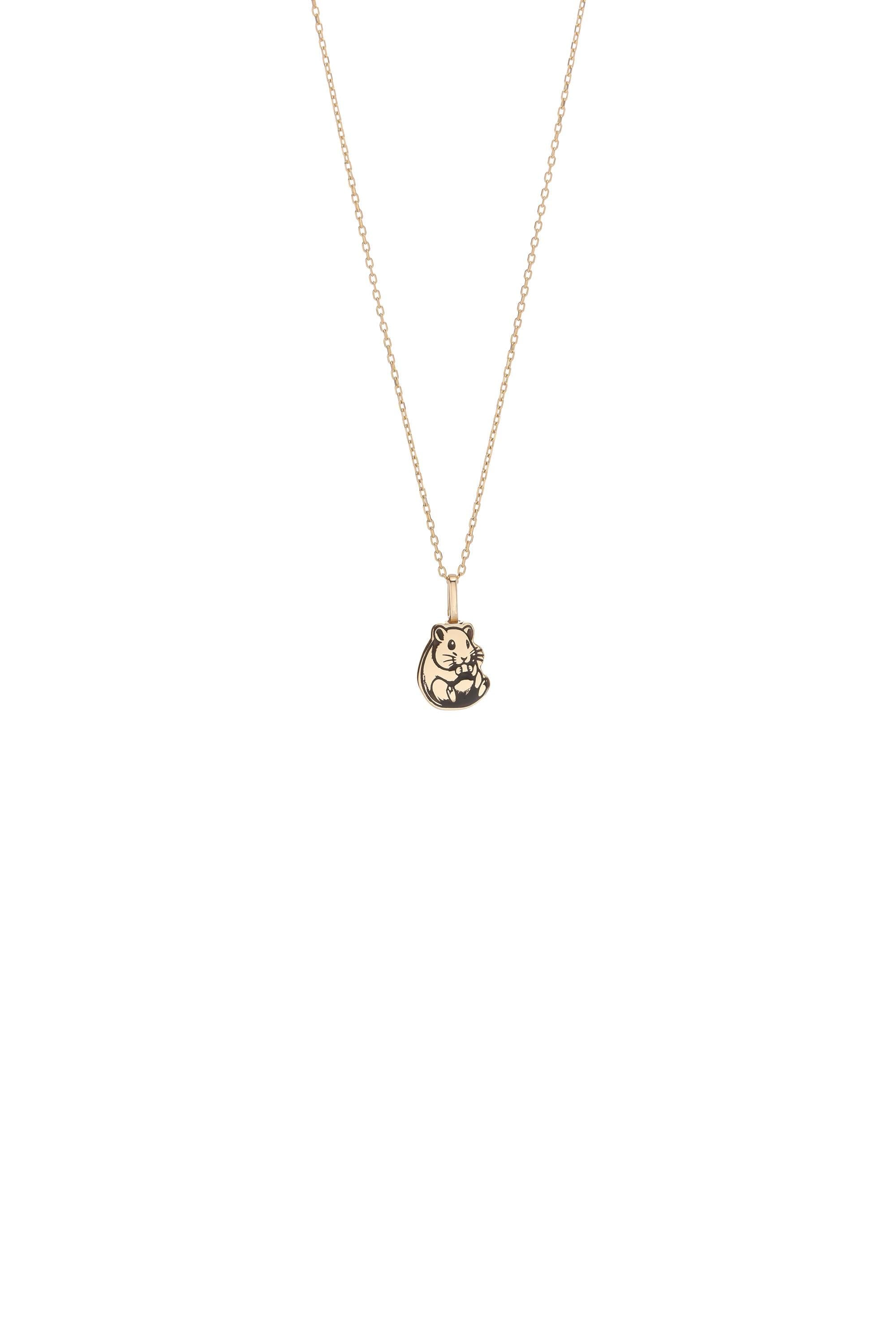 14K Urn Solid Gold Hamster Necklace