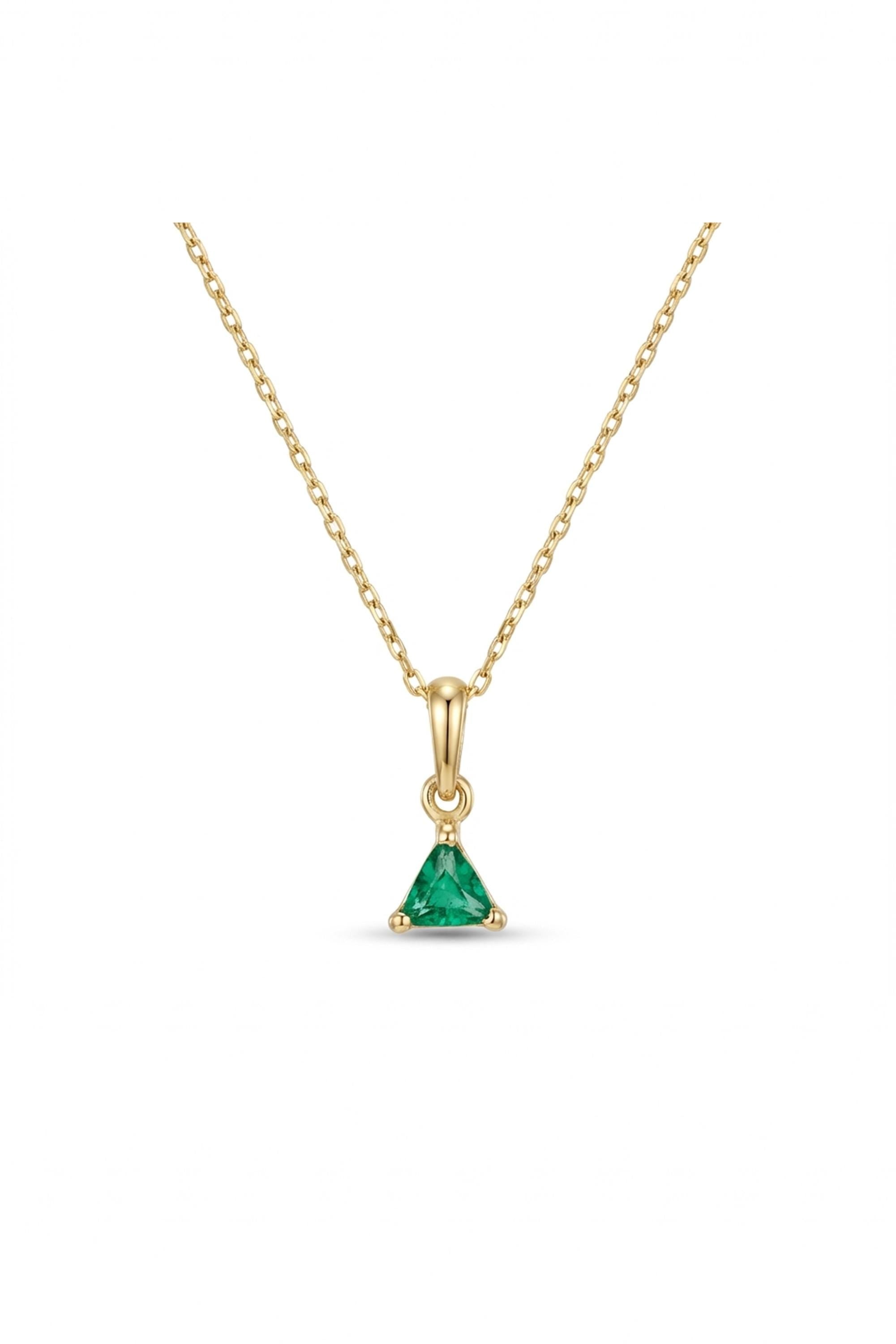 14K Gold Trillion Emerald Pendant Necklace