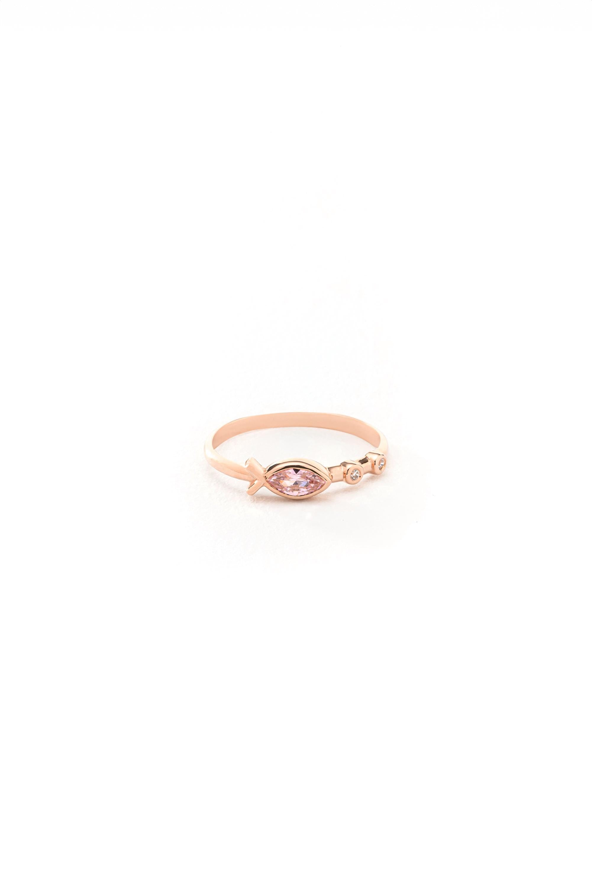 14K Solid Gold Pink Sapphire Fish Ring