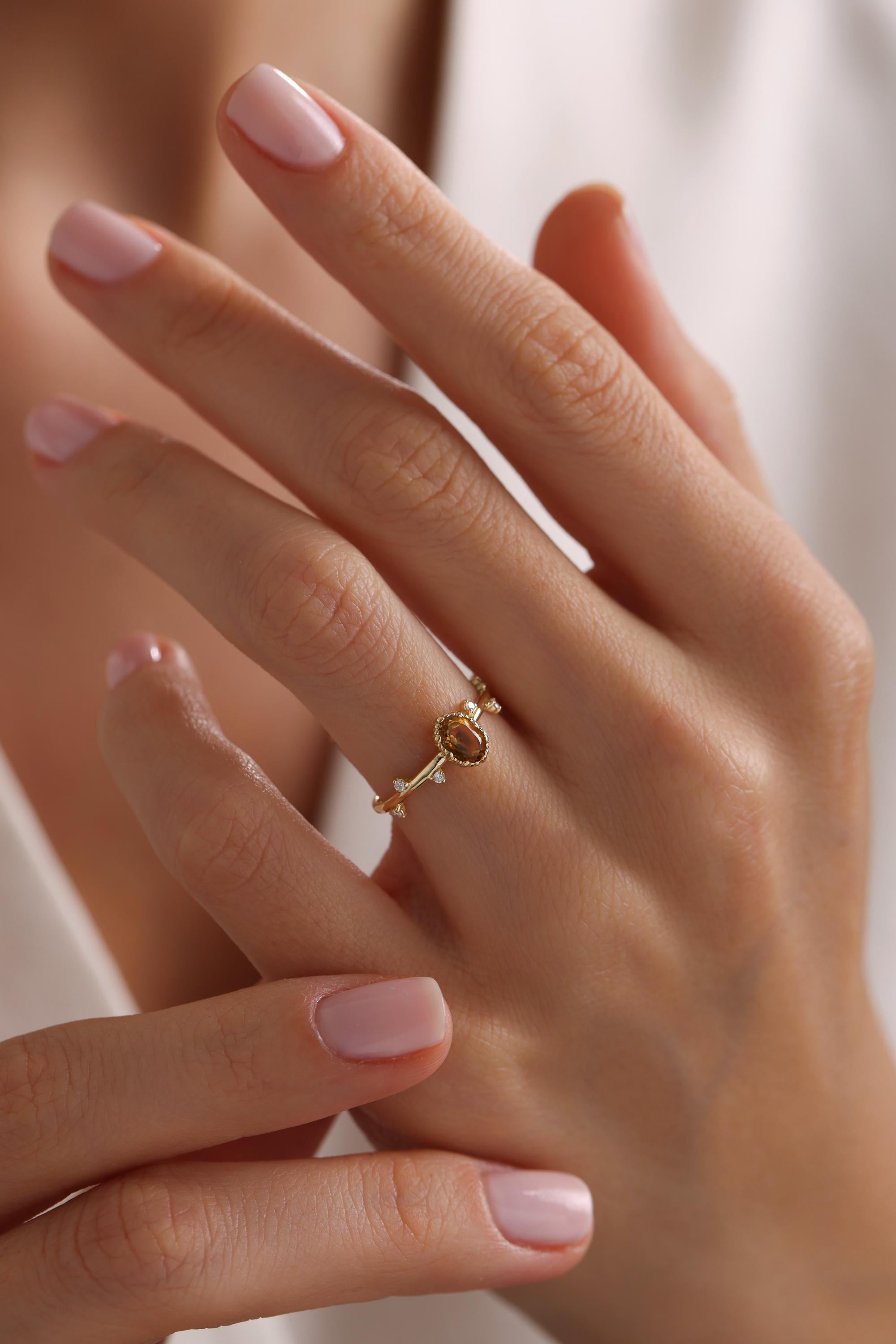 14K Gold Oval Tiger Eye Vine Ring