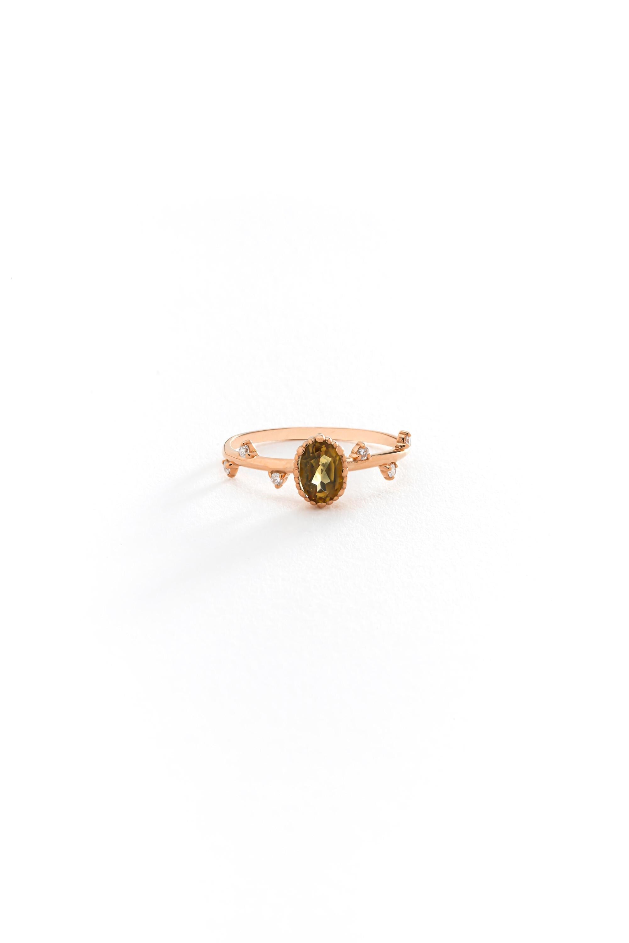 14K Gold Oval Tiger Eye Vine Ring