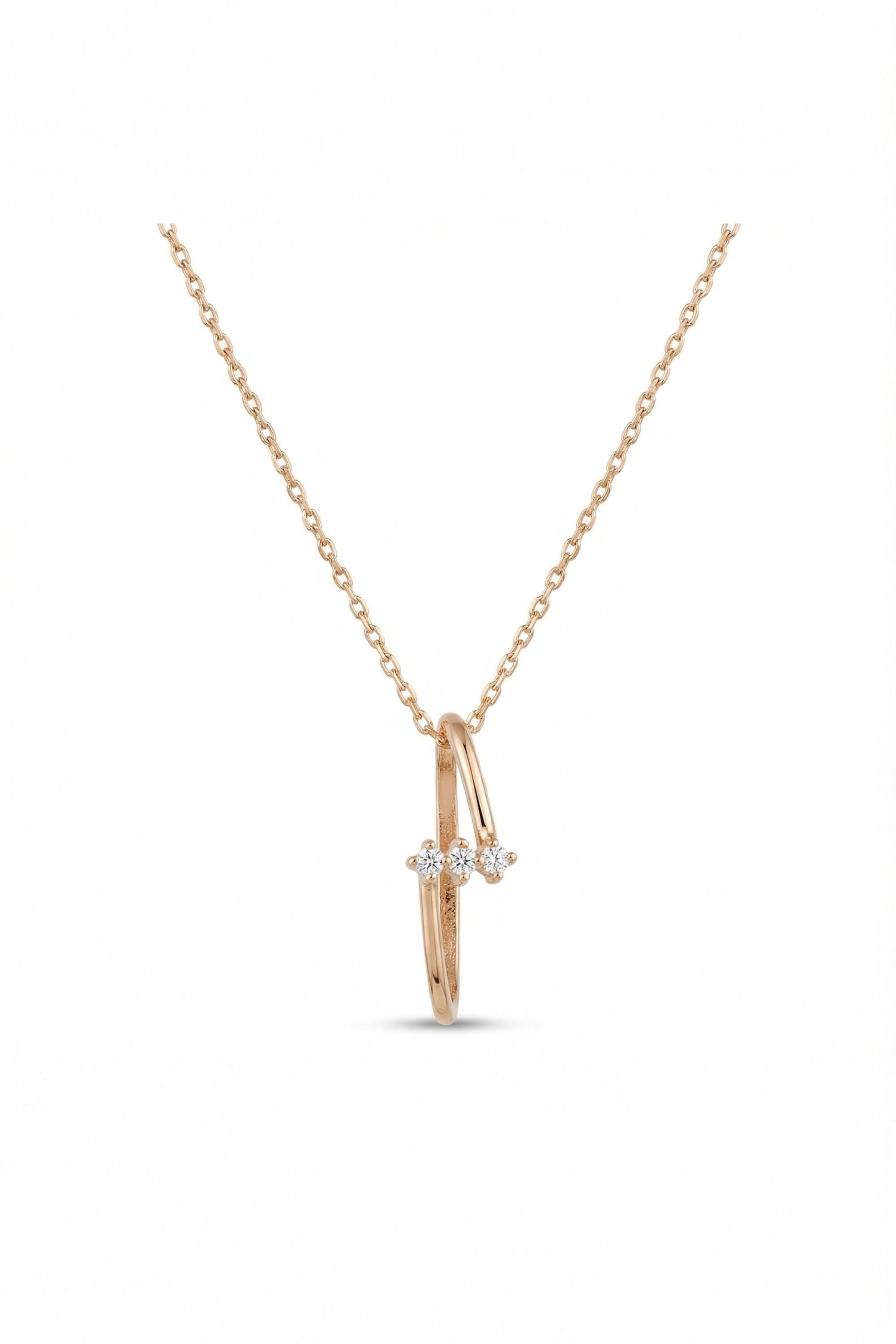 14K Gold Three Stone Wave Pendant Necklace