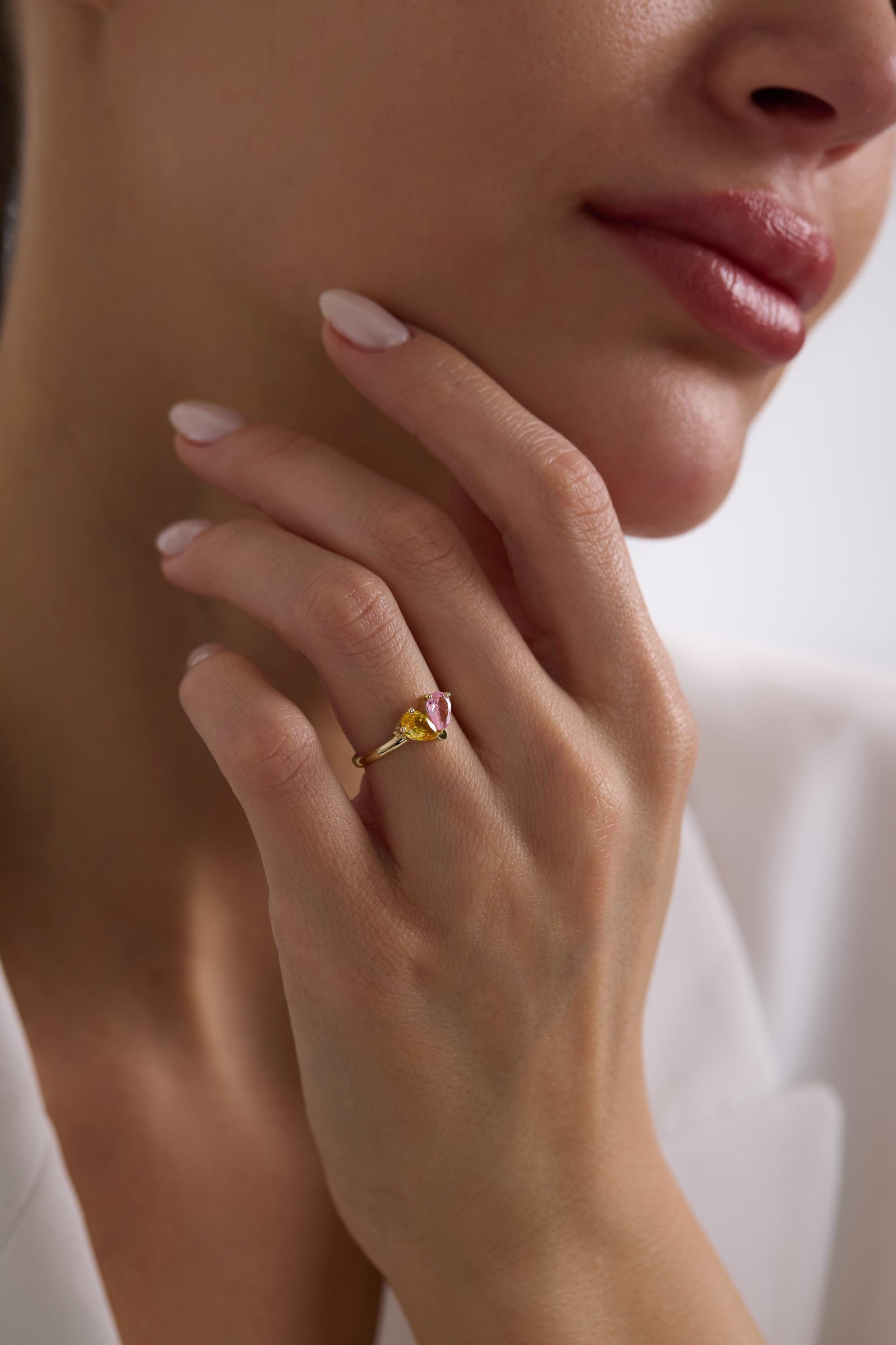 14K Gold Dual Pear Toi Et Moi Ring