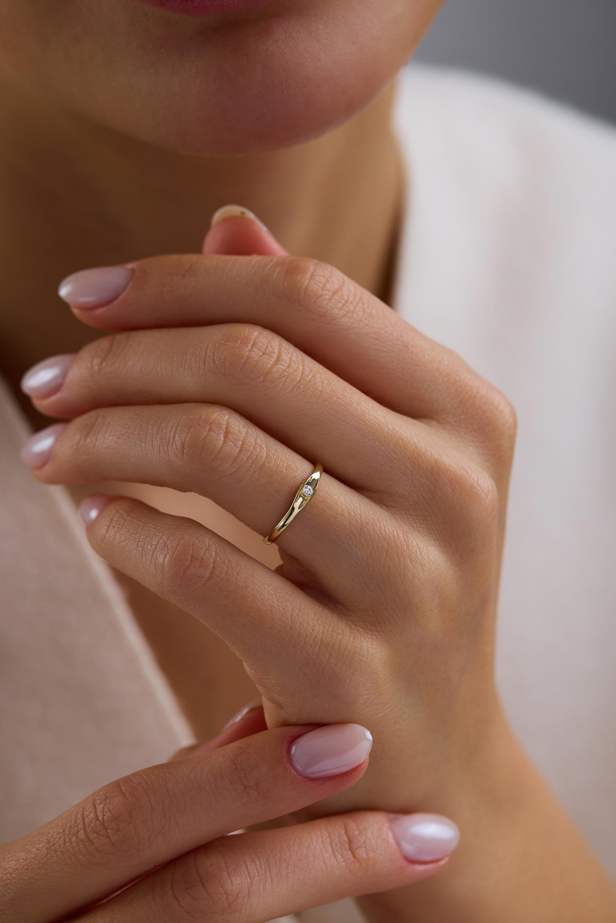 14K Gold Minimal Solitaire Diamond Ring