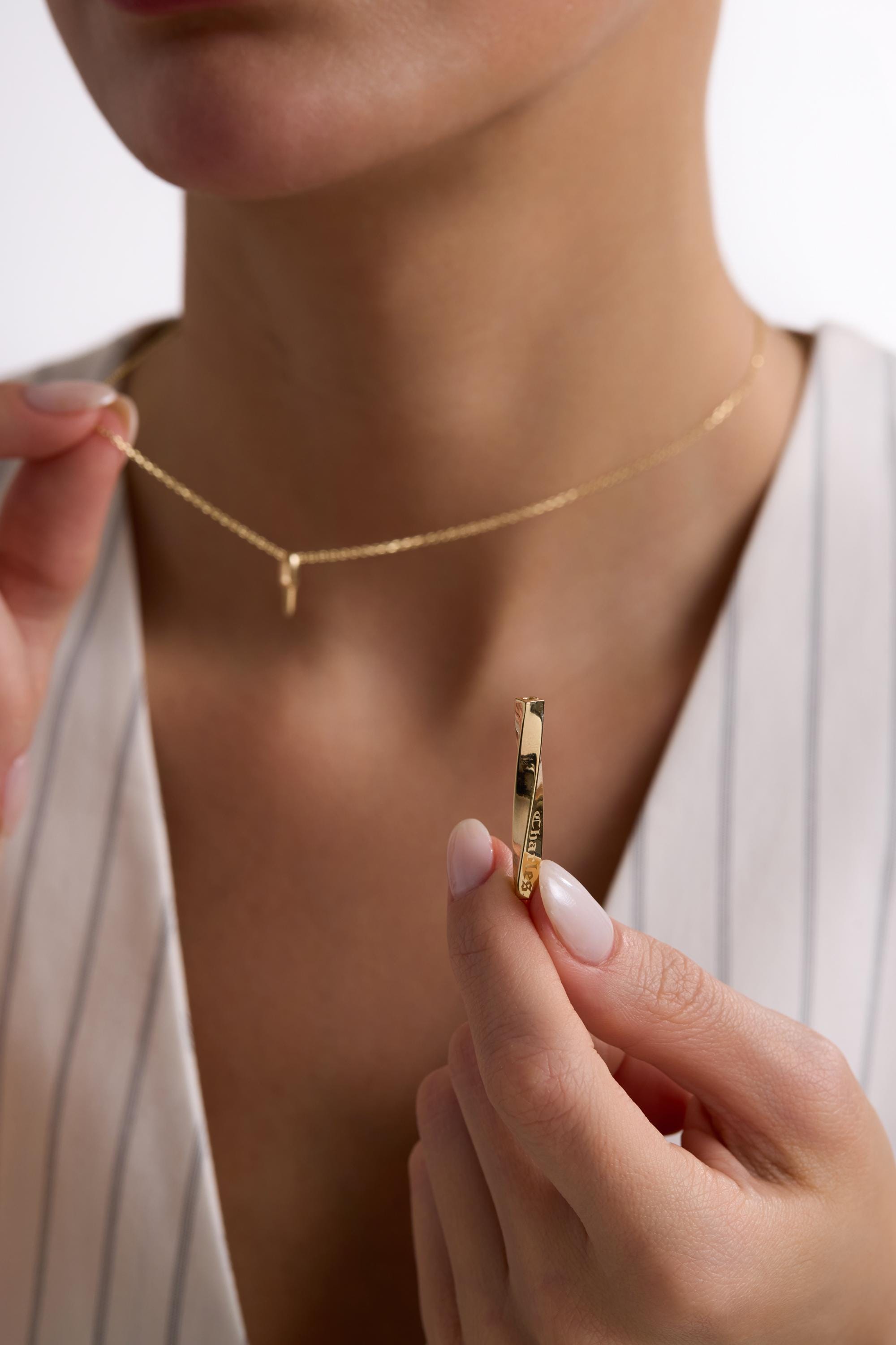 Solid Gold Urn Necklace – Twisted Bar Memorial Pendant