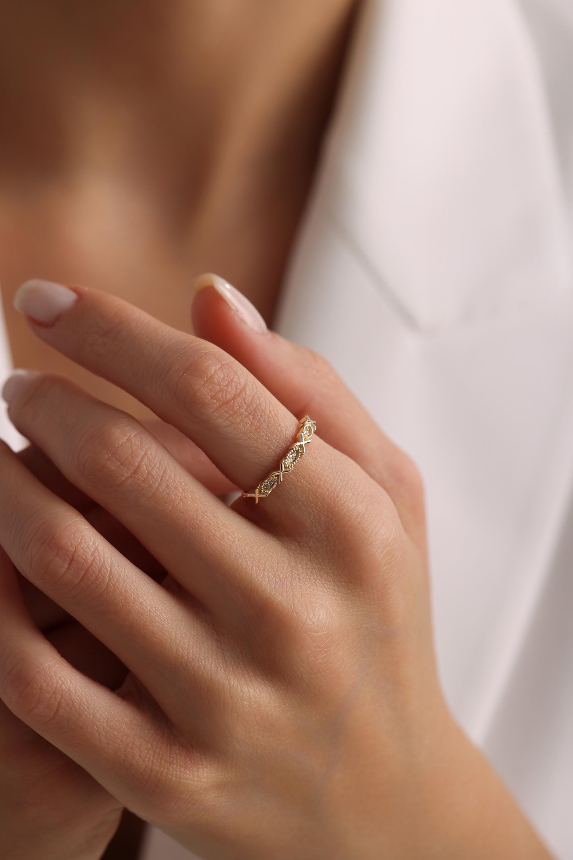 14K Solid Gold XOXO Ring