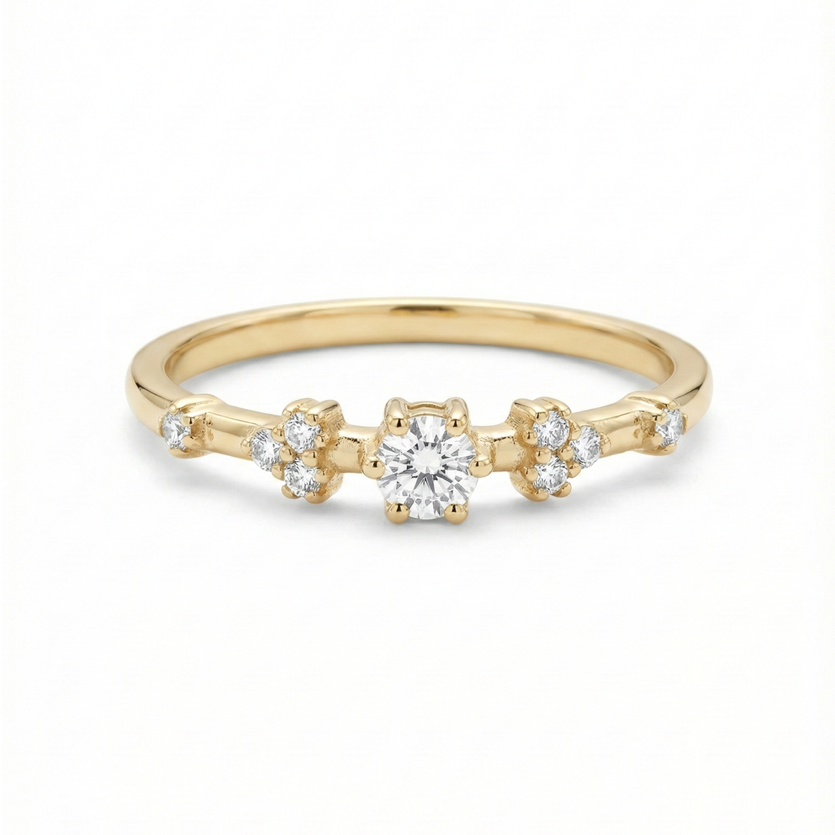 14k Gold Five-Stone Diamond Ring 五感 RING GOLD 14号