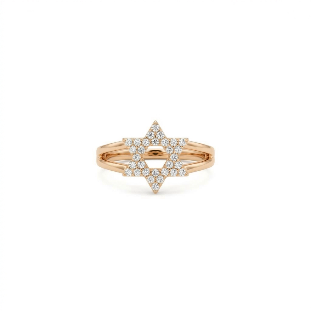 14K Gold Diamond Star of David Ring