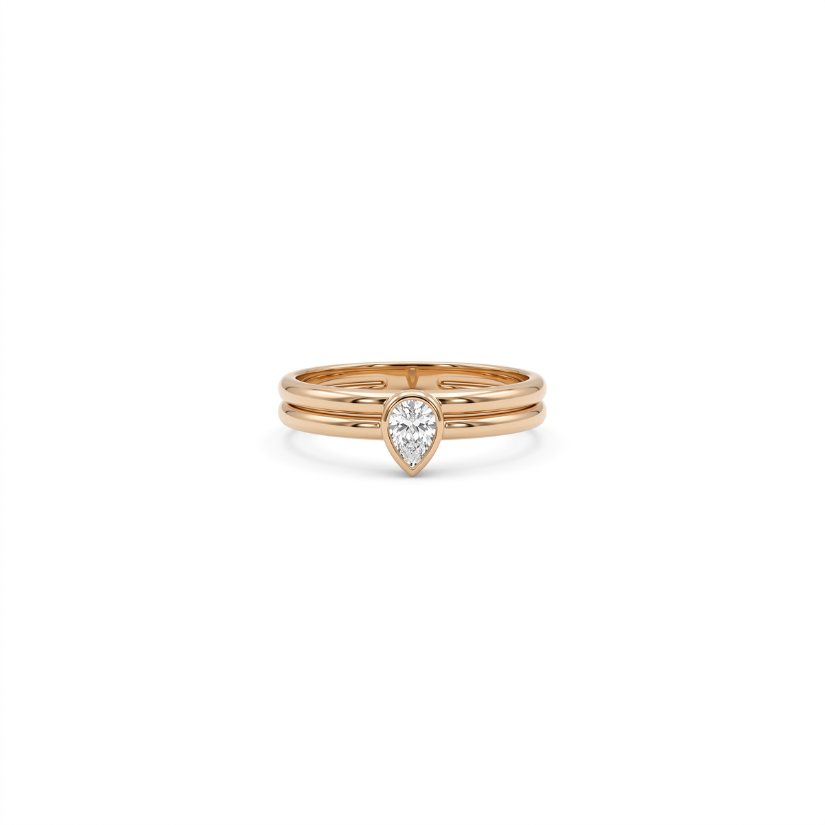 14K Gold Pear Lab Diamond Double Band Ring