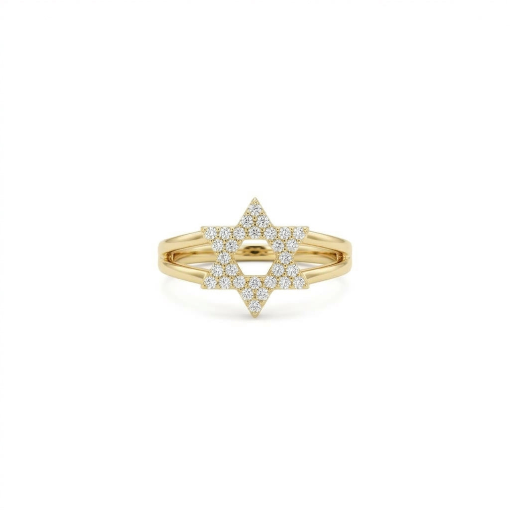 14K Gold Diamond Star of David Ring