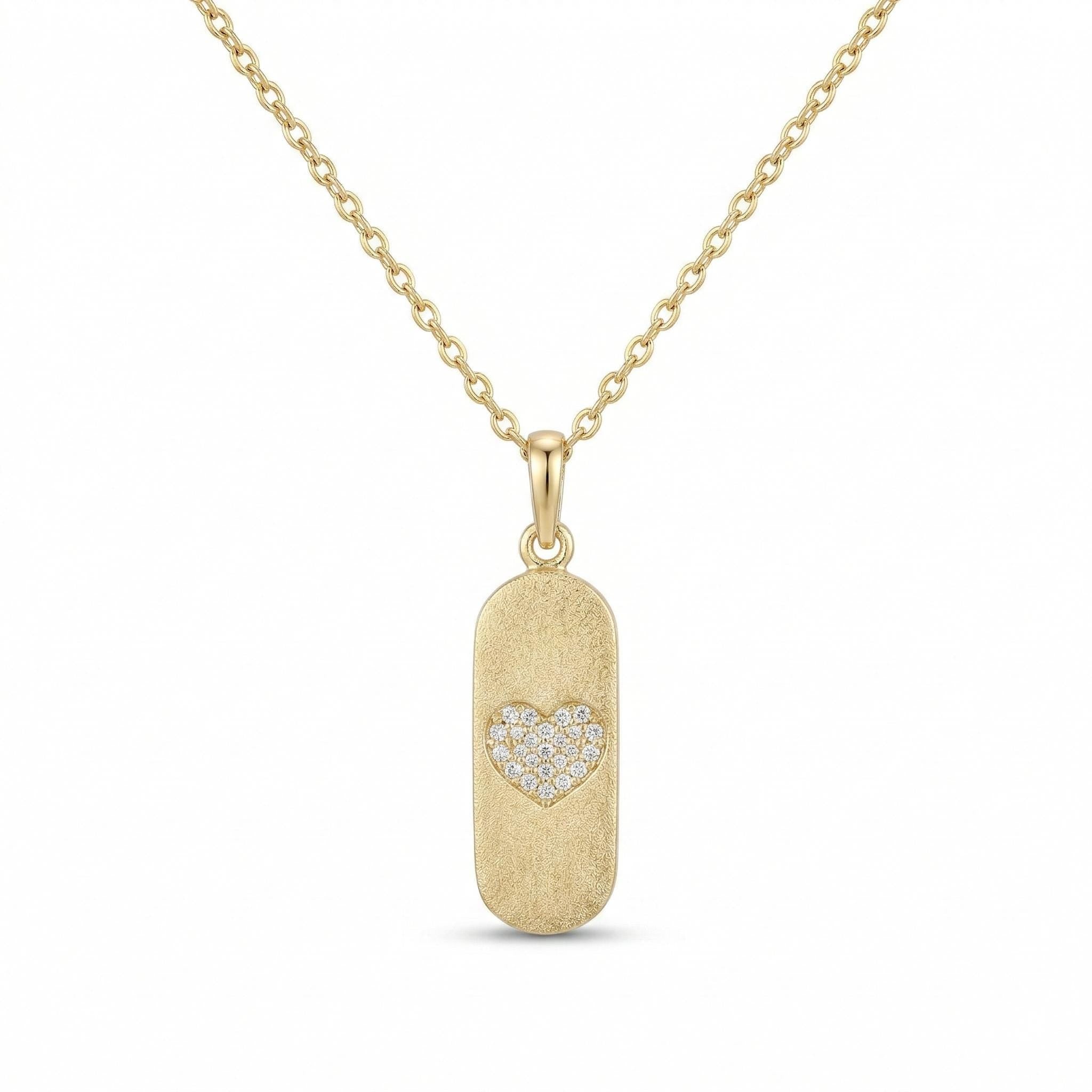 14K Gold Diamond Heart Pendant Necklace Minimal Tag Charm