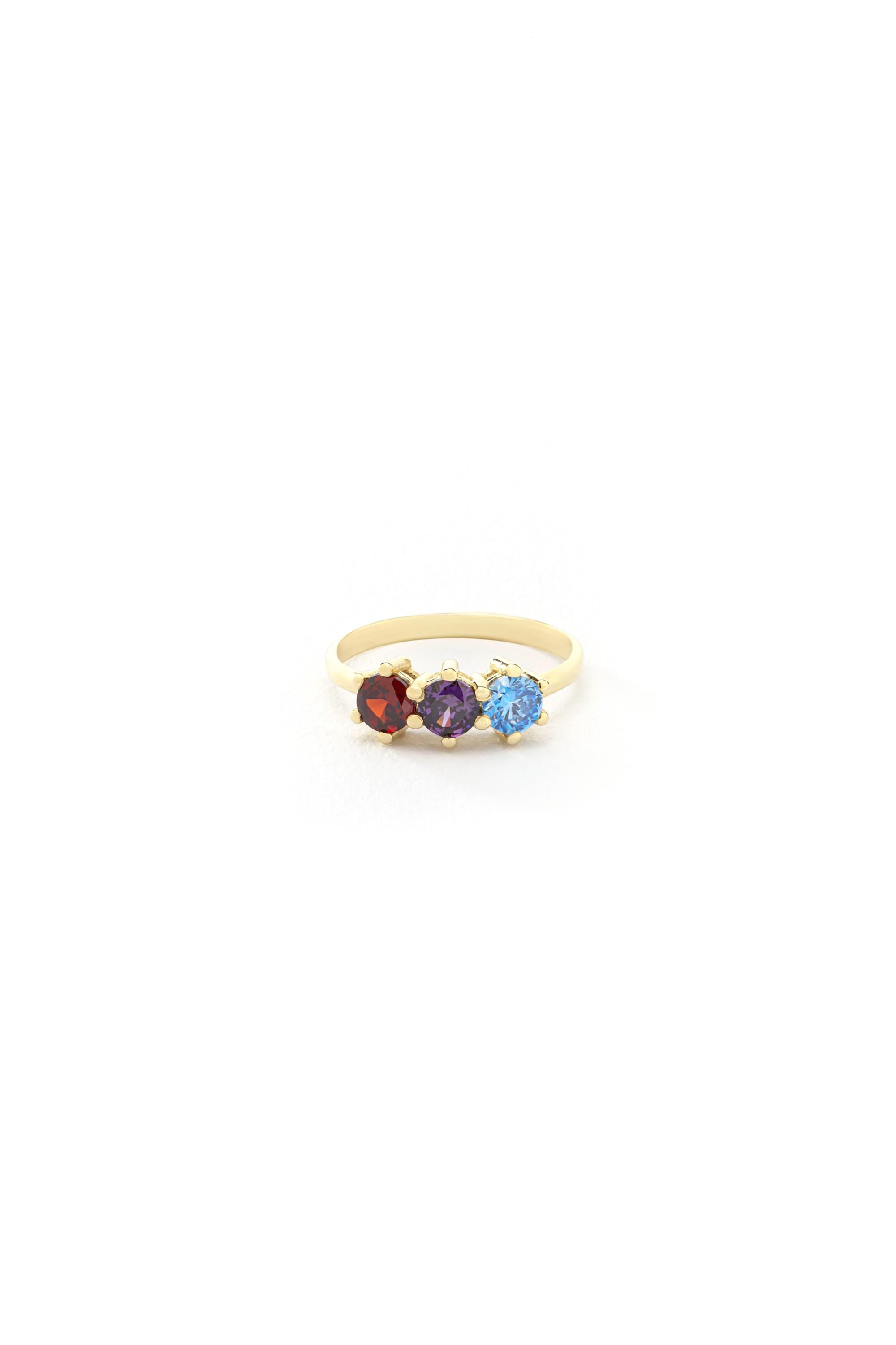 14K Solid Gold Multicolor Three Stone Ring