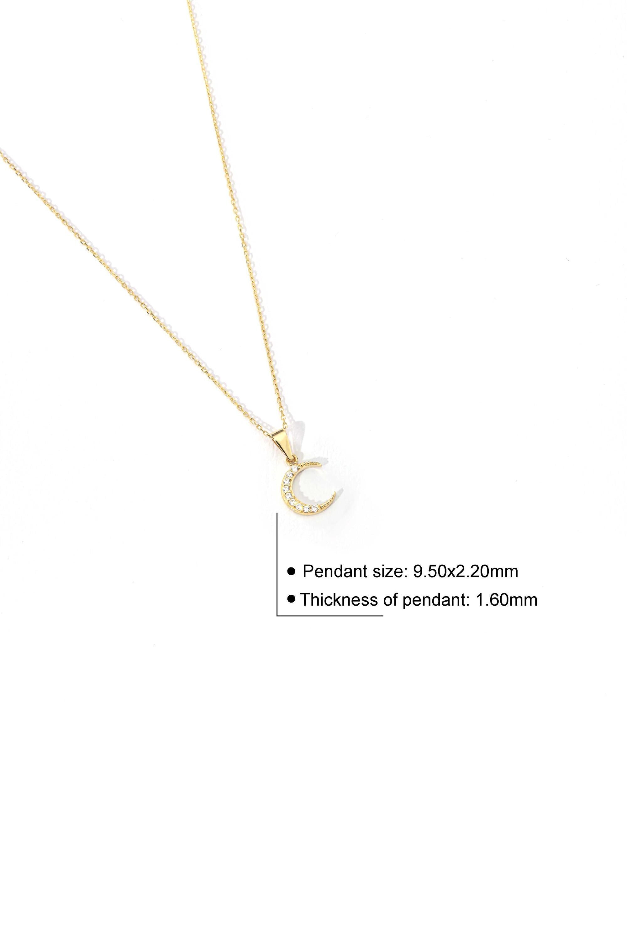 14K Solid Gold Crescent Moon Necklace