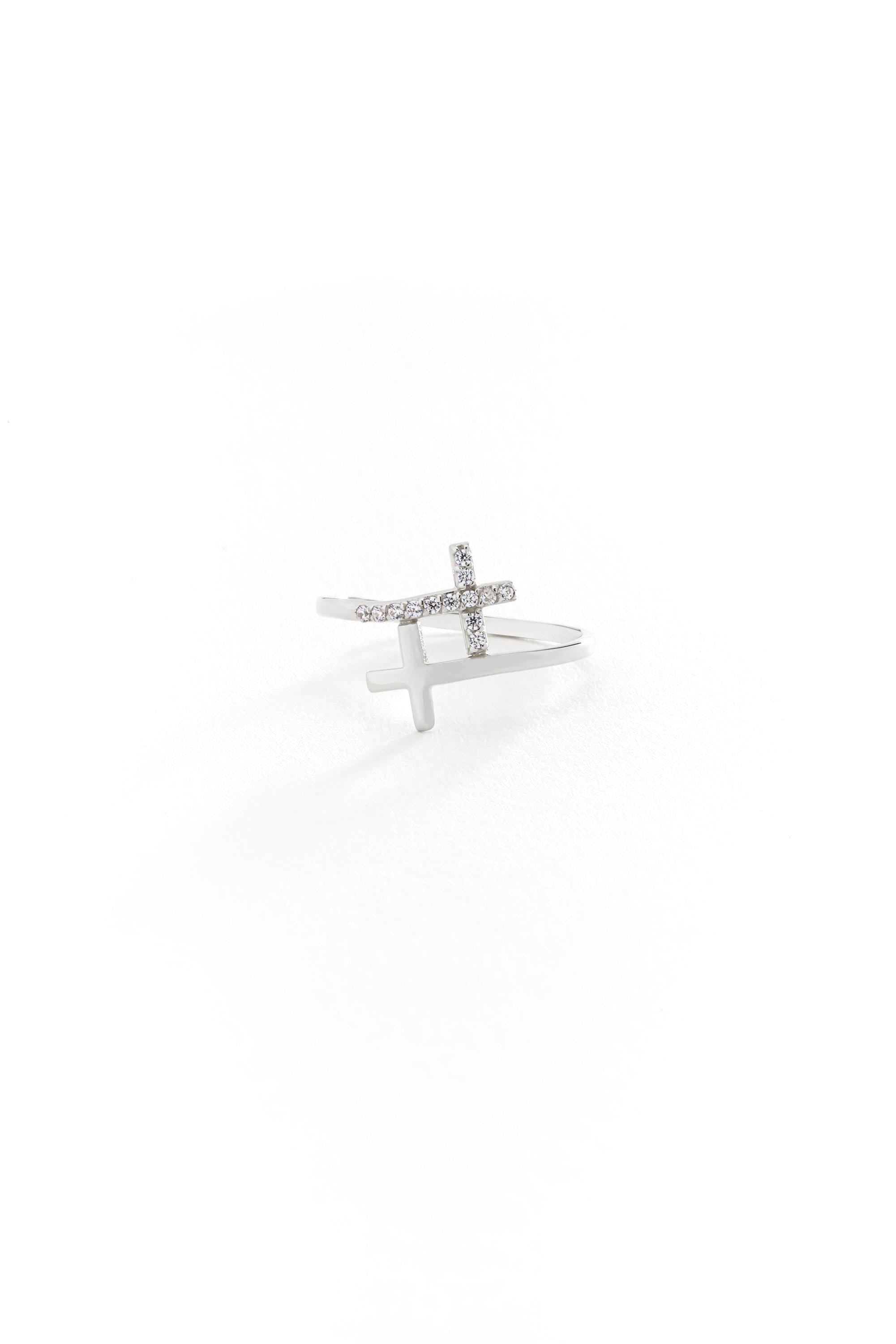 14K Gold Double Cross Bypass Ring
