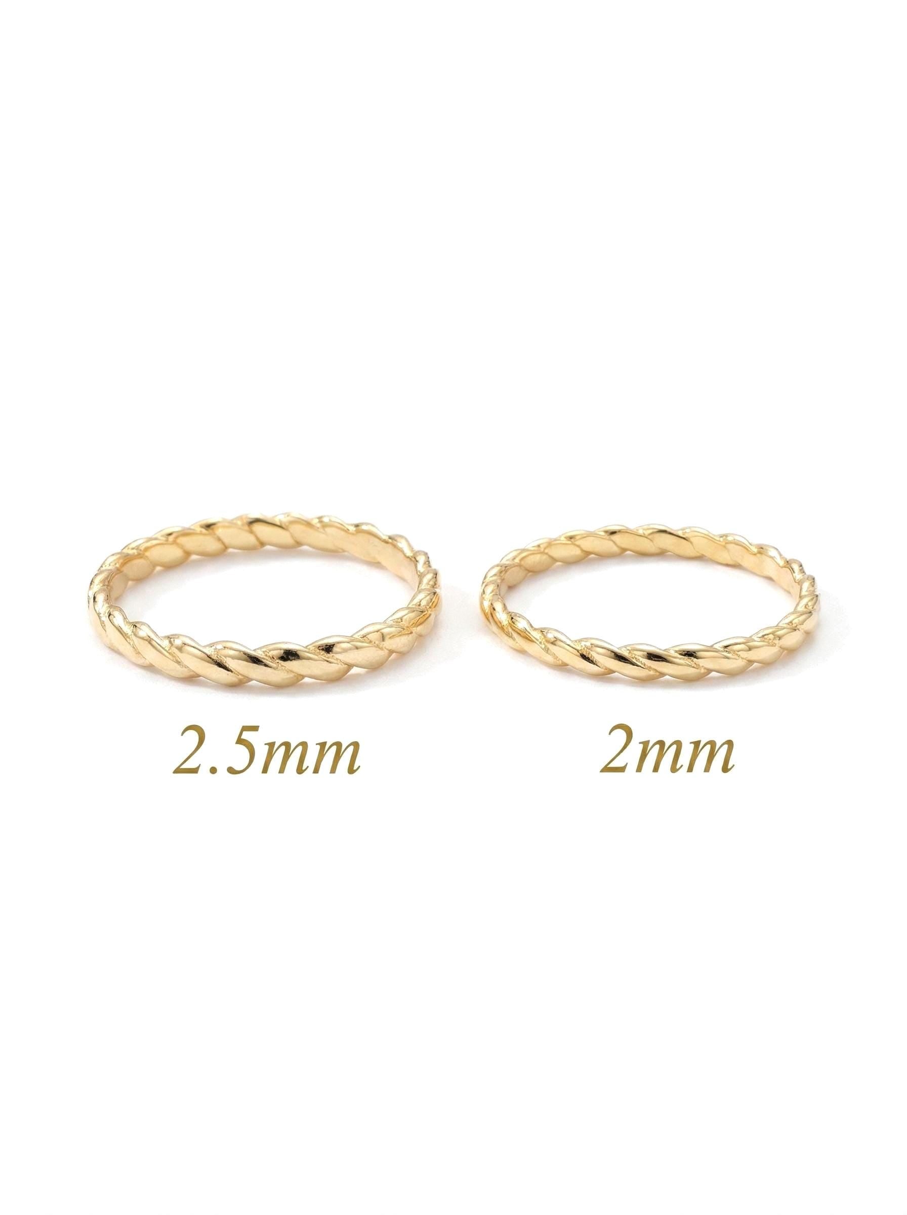 14K Gold Twisted Rope Ring Minimal Braided Stackable Band