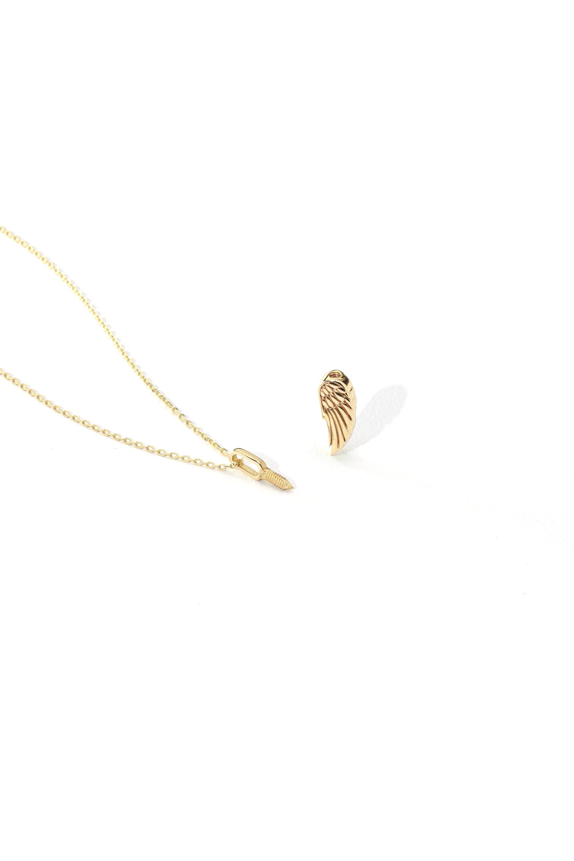 14K Solid Gold Angel Wing Urn Necklace