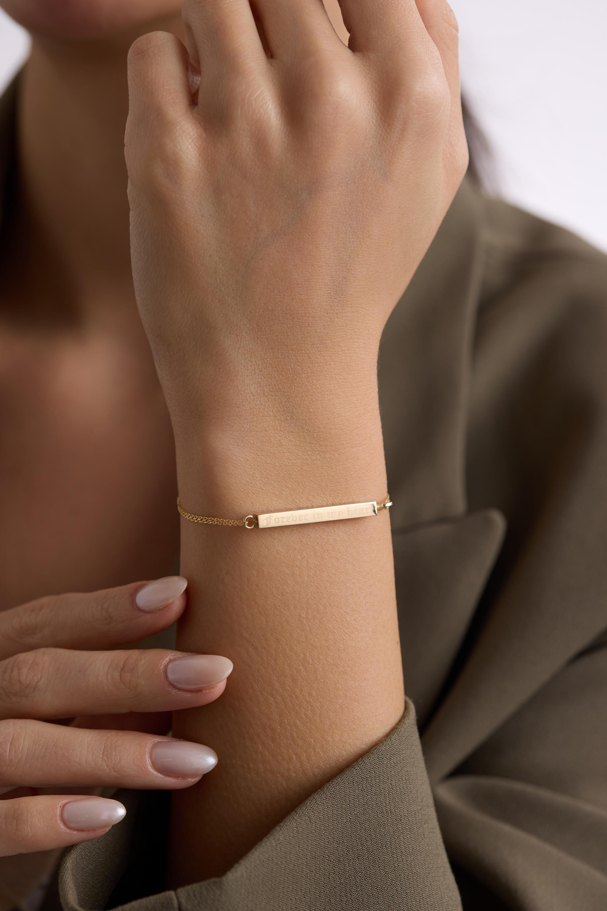 14K  Real Gold 3D Urn Bar Bracelet