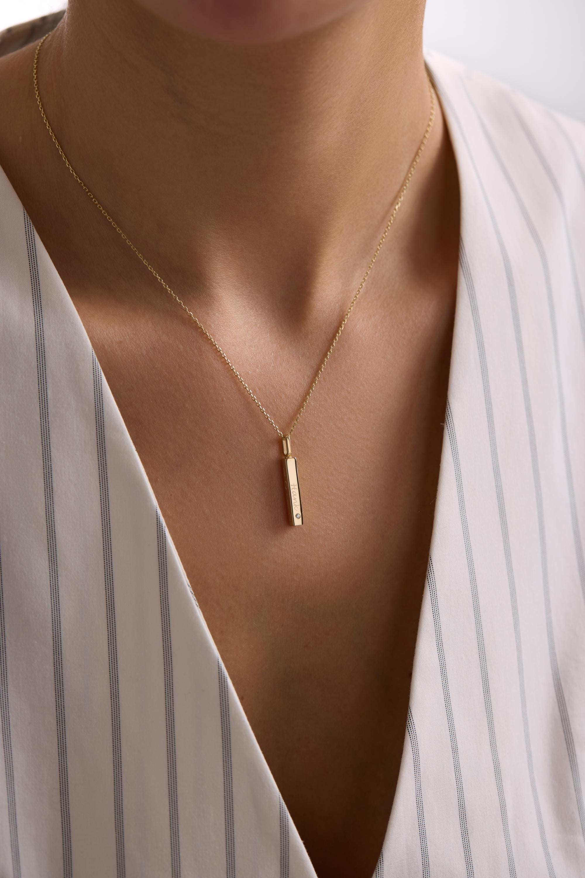 14K Gold Bar Urn Necklace with Gemstone