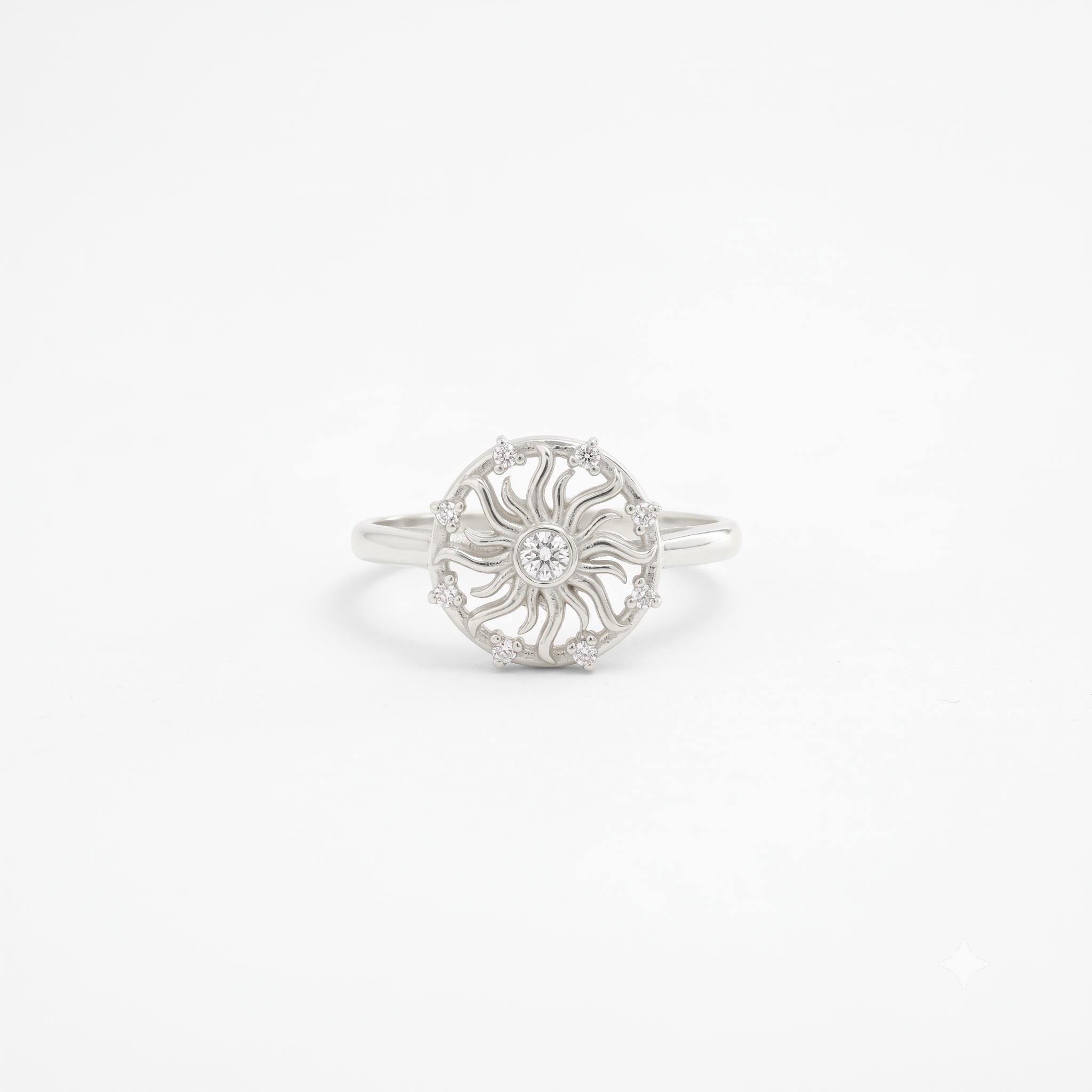 14K Gold Diamond Celestial Sunburst Medallion Ring