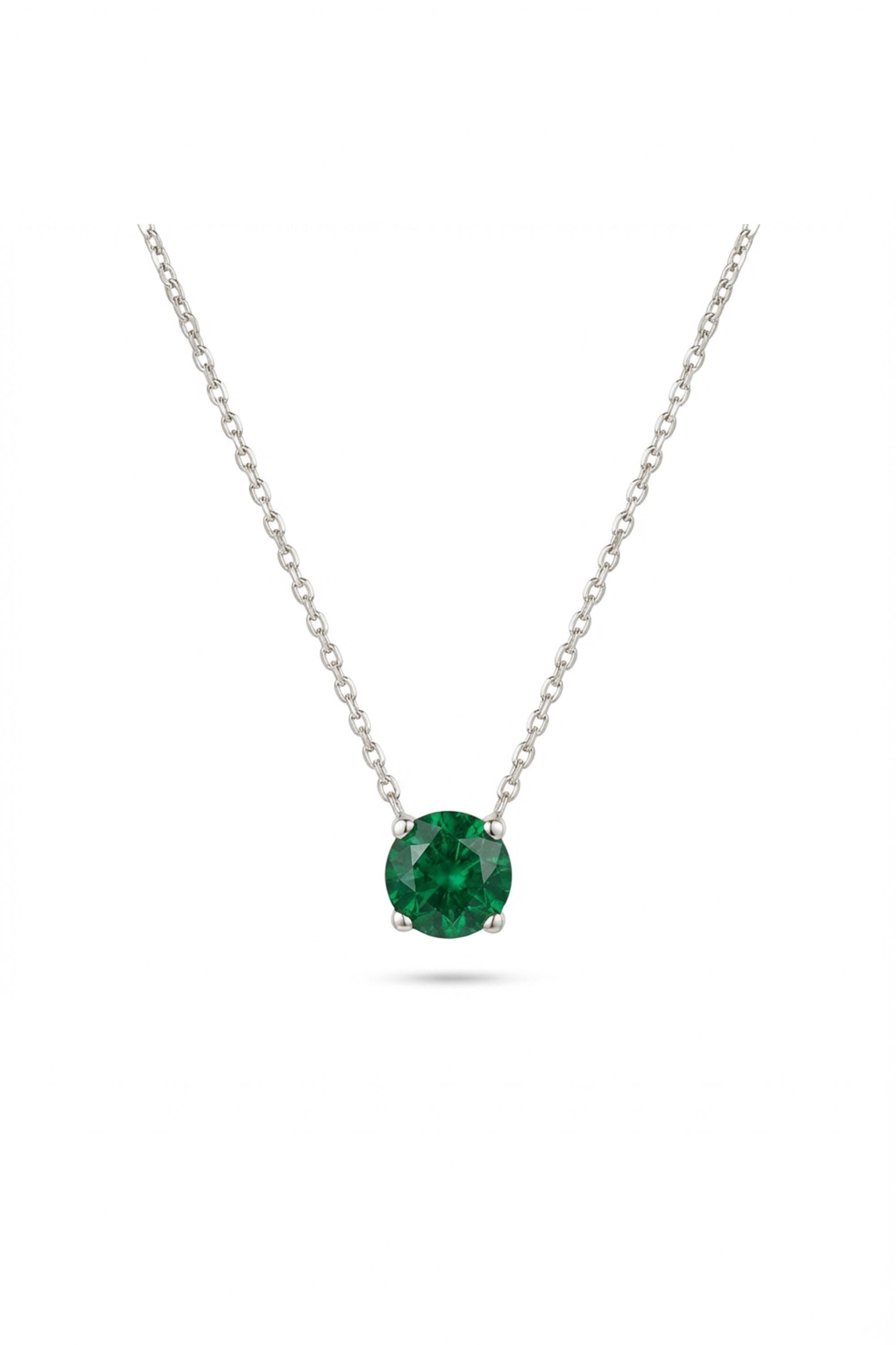 14K Gold Round Gemstone Solitaire Pendant Necklace