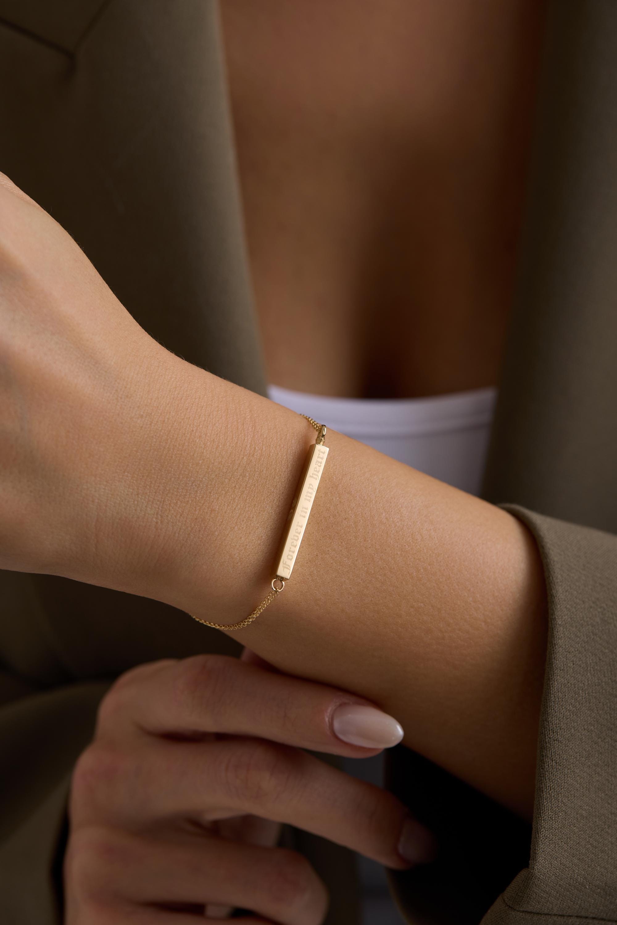 14K  Real Gold 3D Urn Bar Bracelet