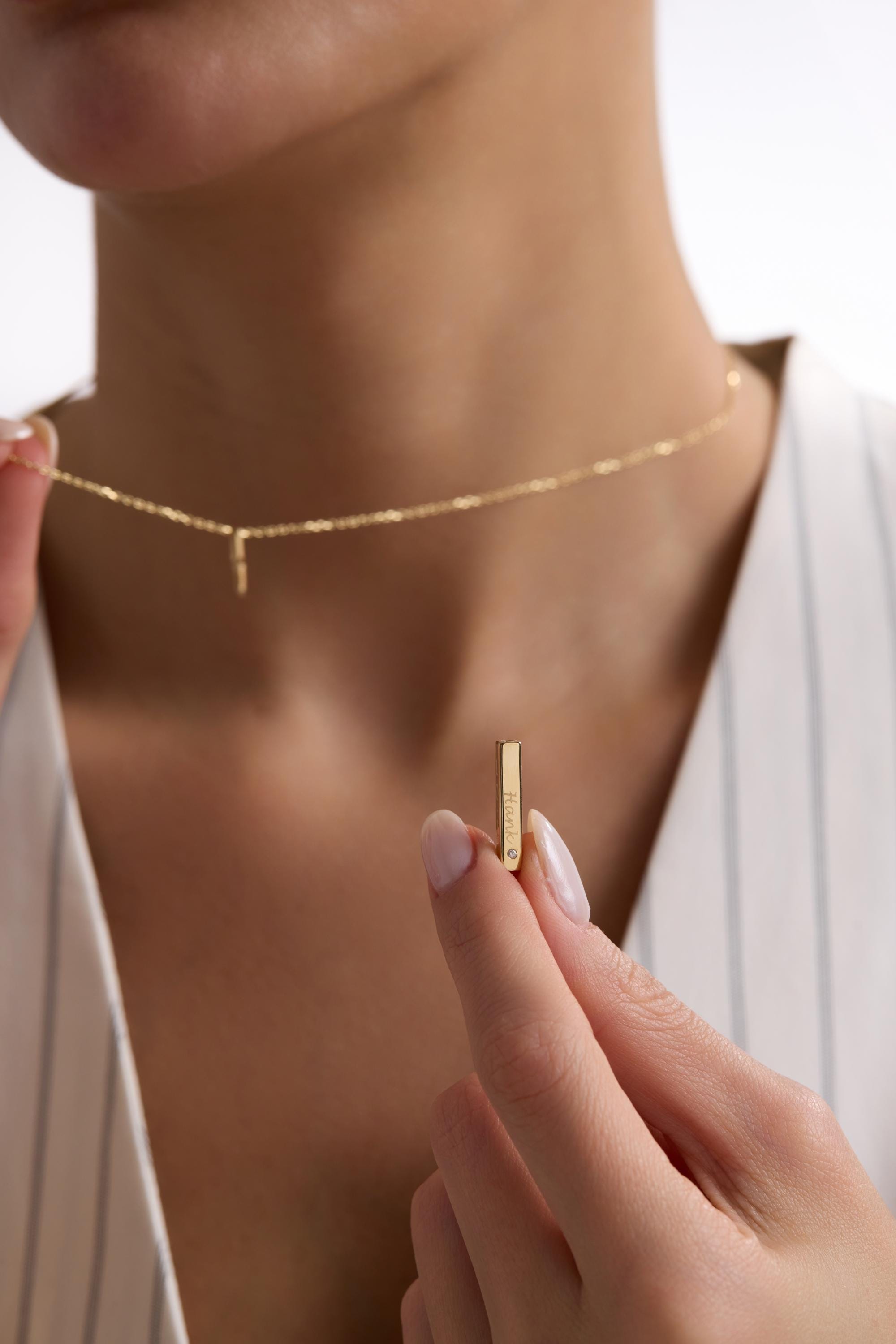 14K Gold Bar Urn Necklace with Gemstone
