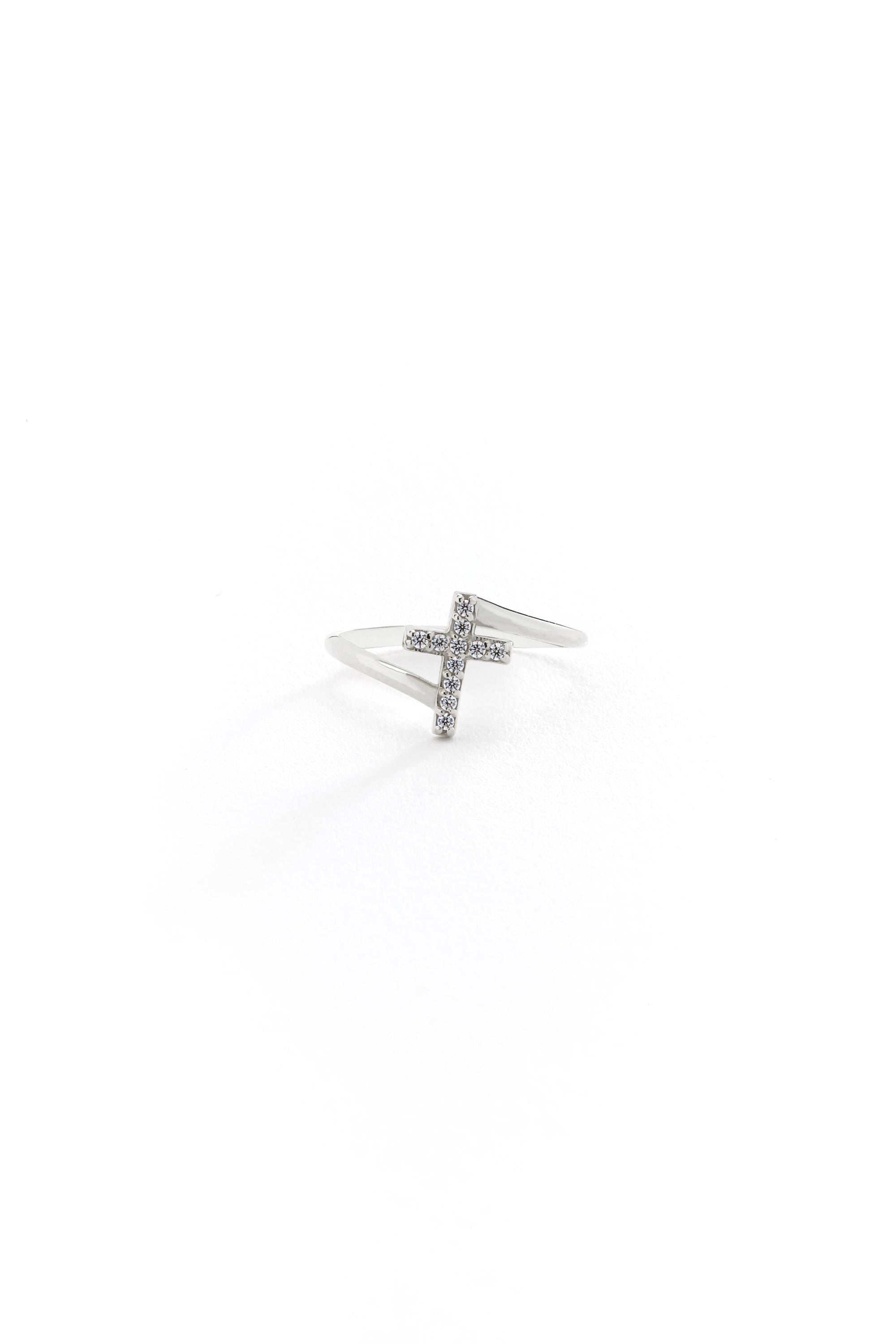 14K Pave Cz Small Cross Ring