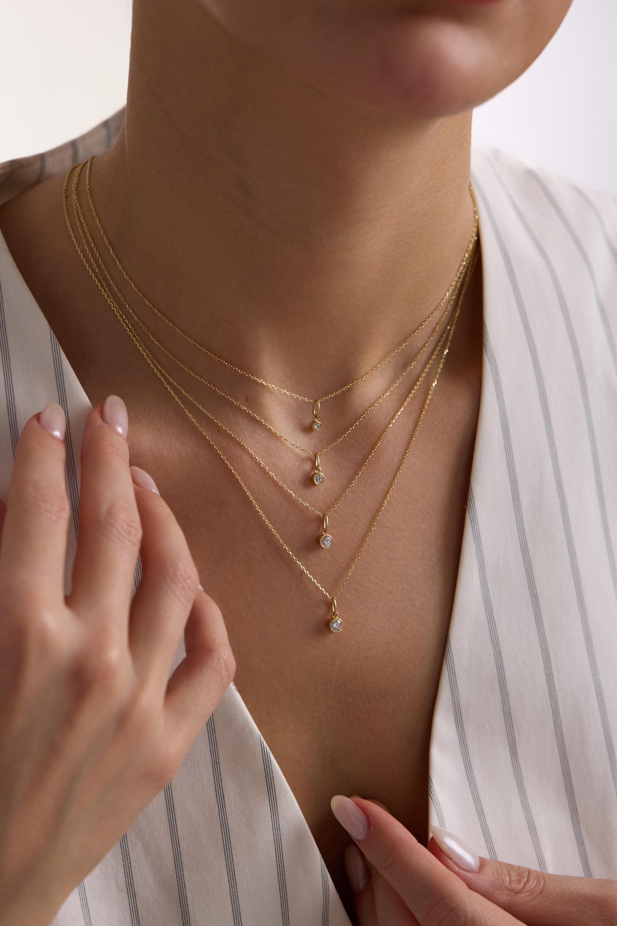 14K Solid Gold Solitaire Bezel Diamond Necklace