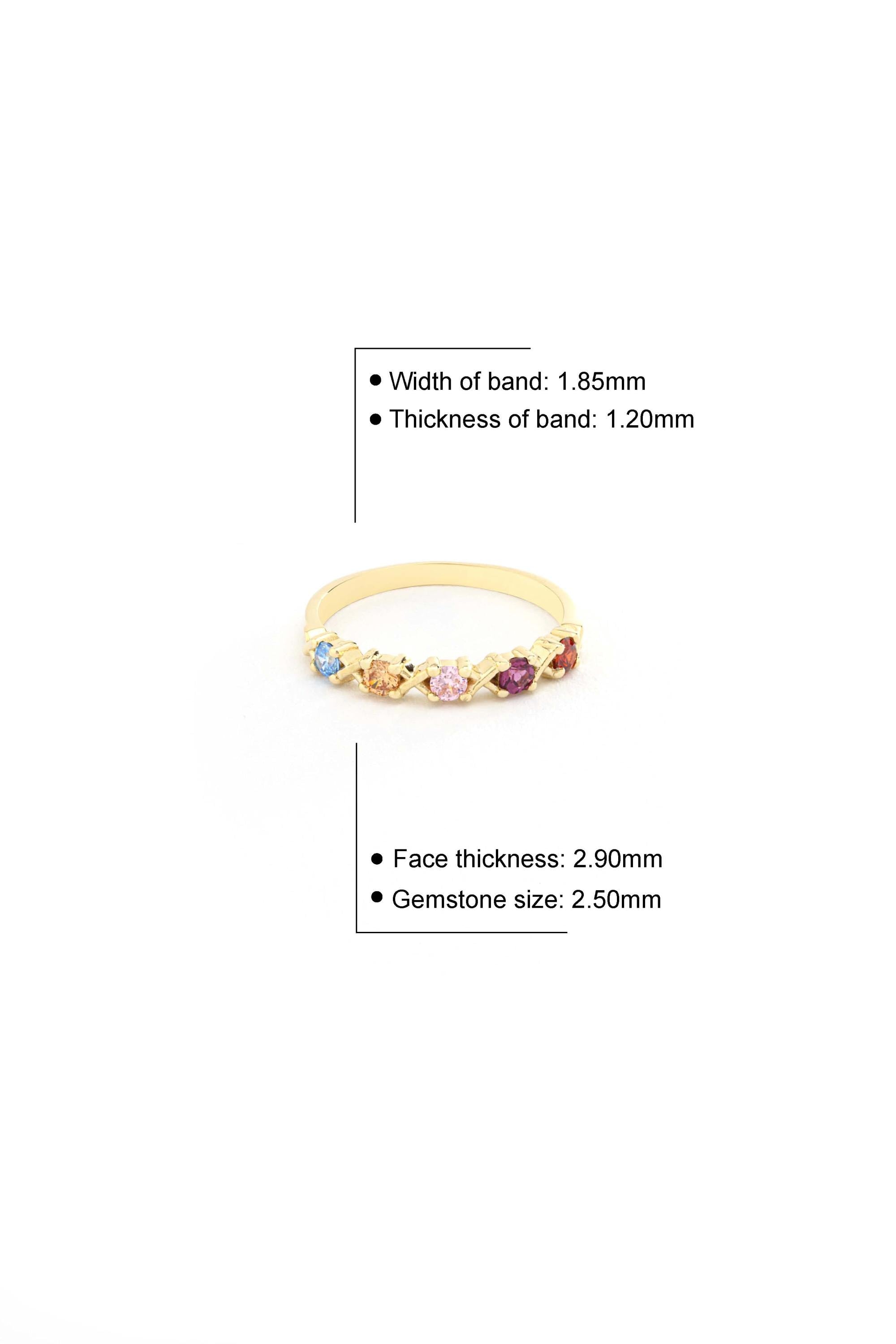 14K Solid Gold Rainbow Gemstone Band Ring