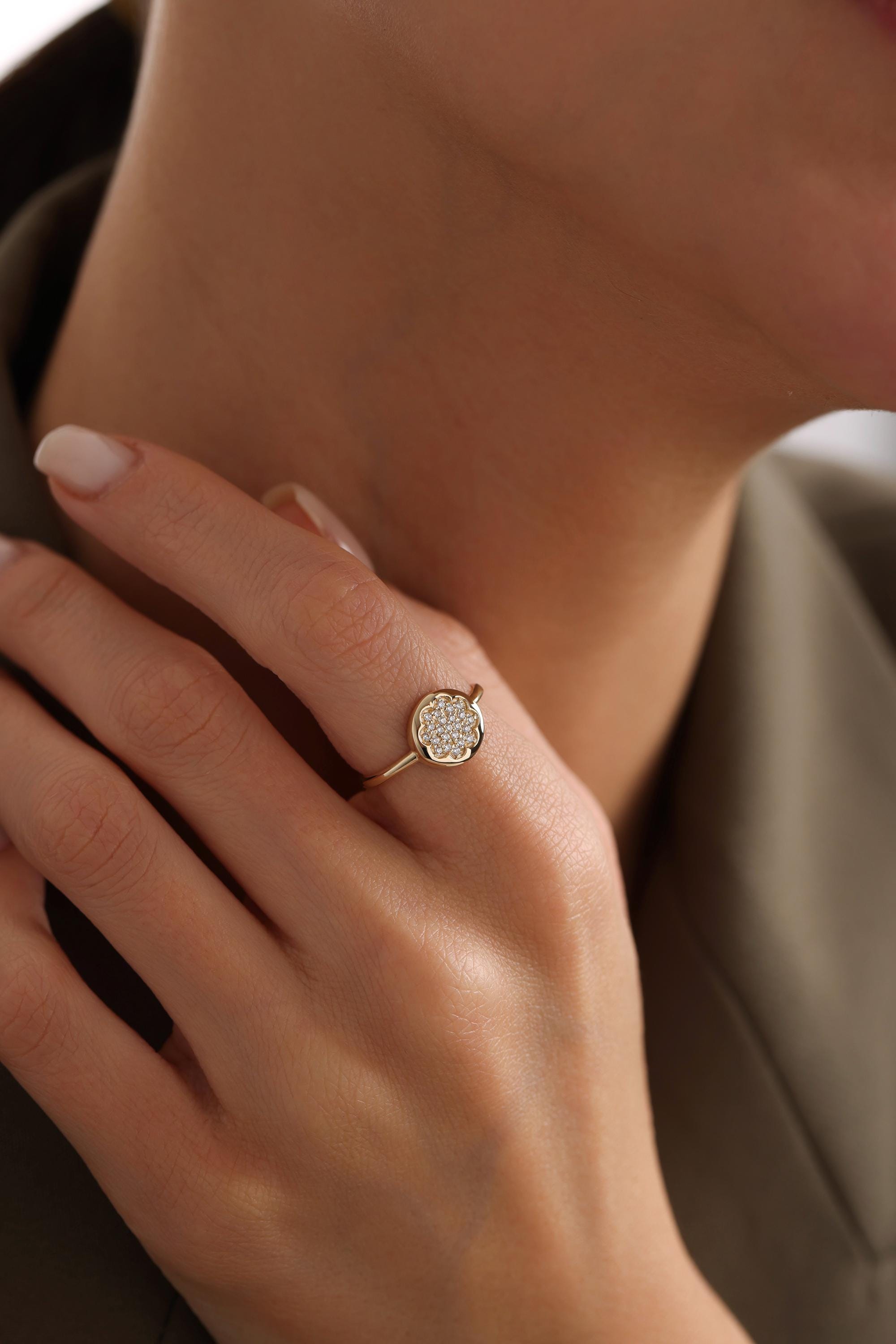 14K Gold Round Statement Ring