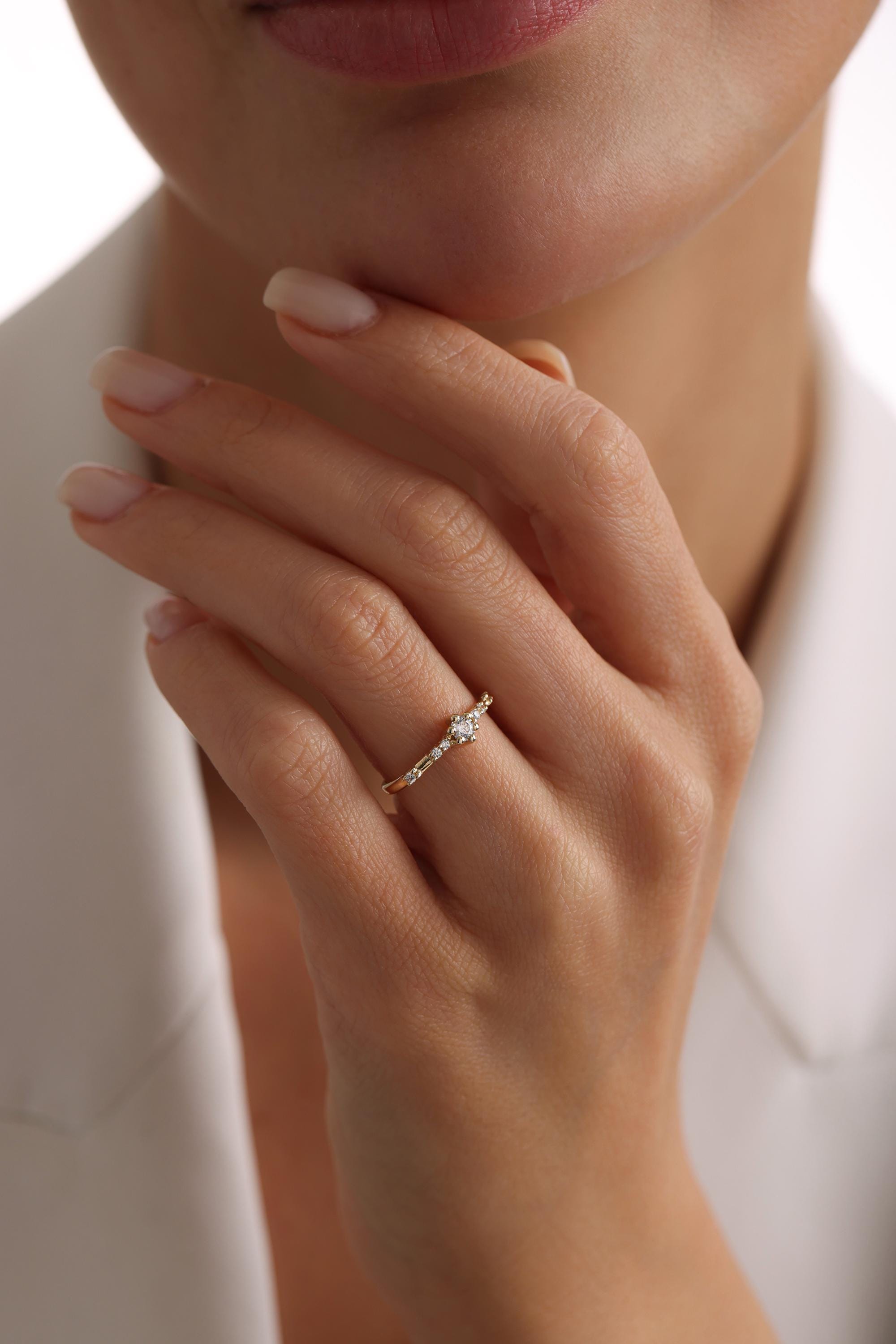 14K Solid Gold  Diamond Band Ring