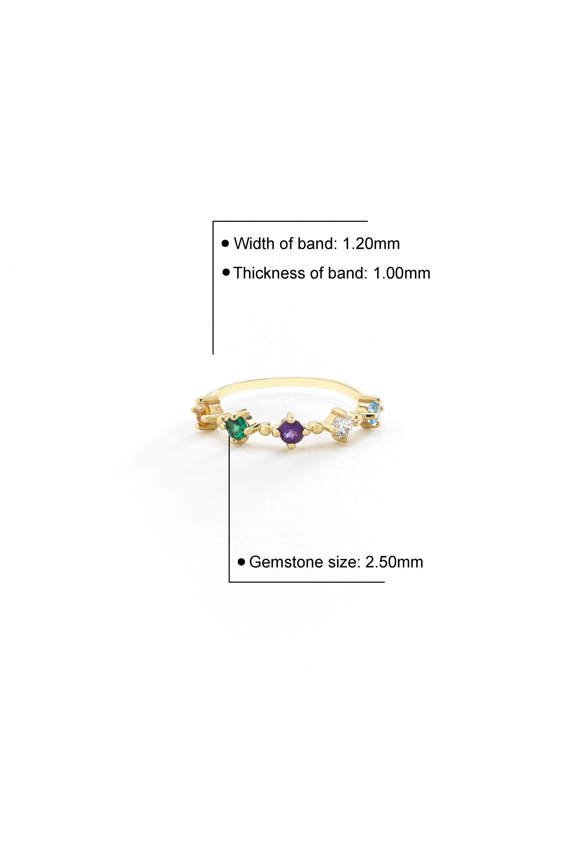 14K Solid Gold Multicolor Gemstone Band Ring