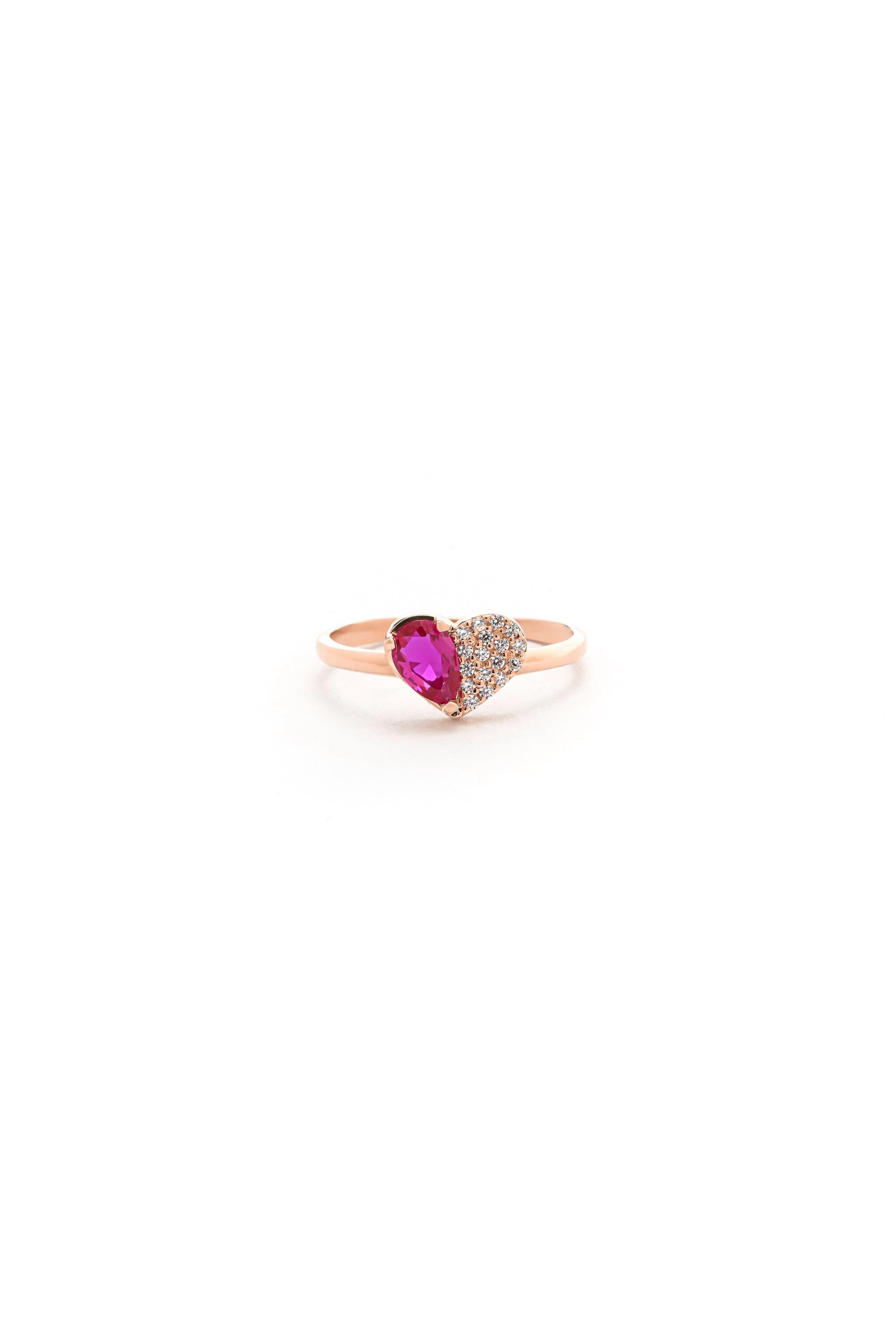 14K Solid Gold Pear Pink Gemstone & Diamond Ring