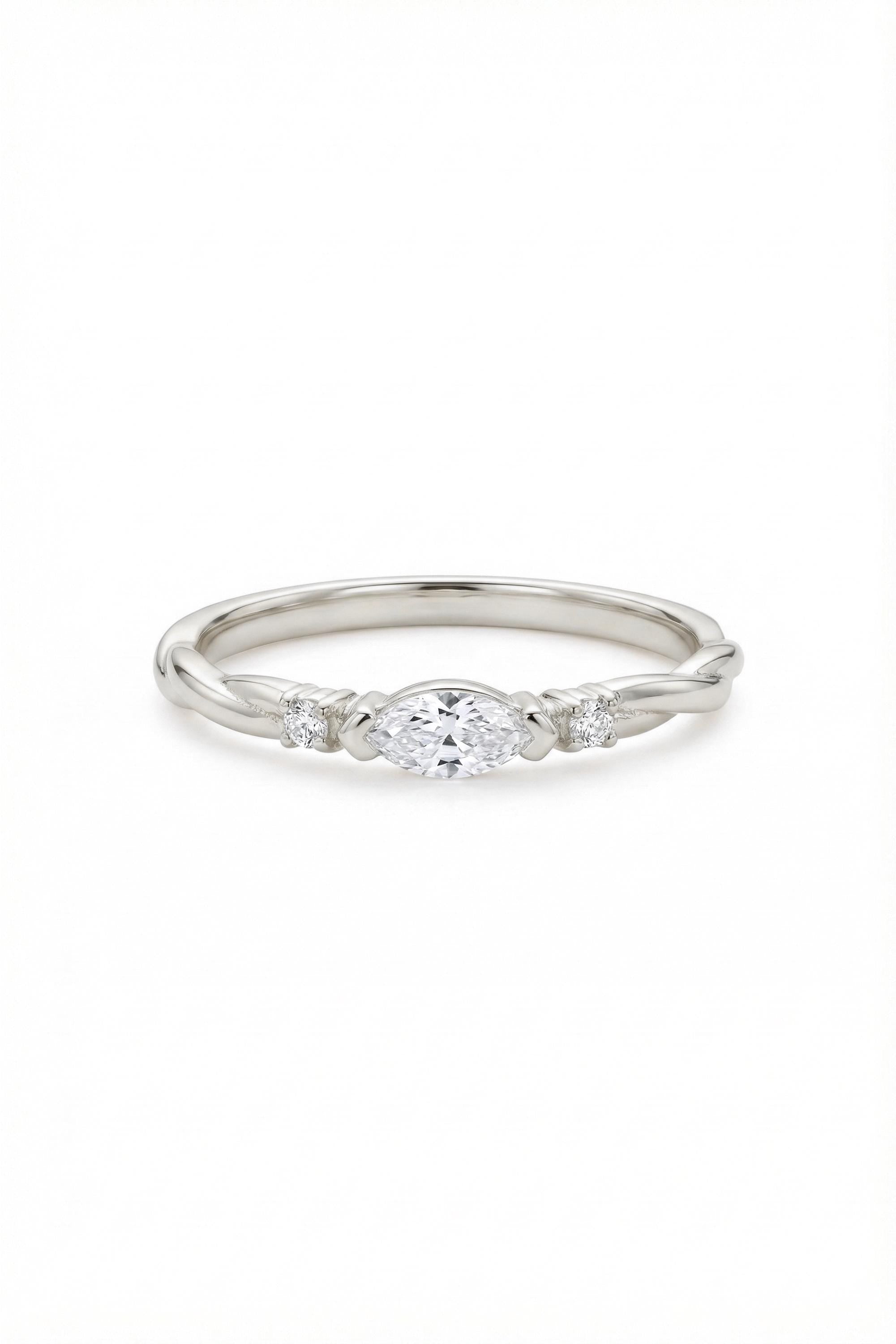 14K Gold East West Marquise Twisted Band Ring