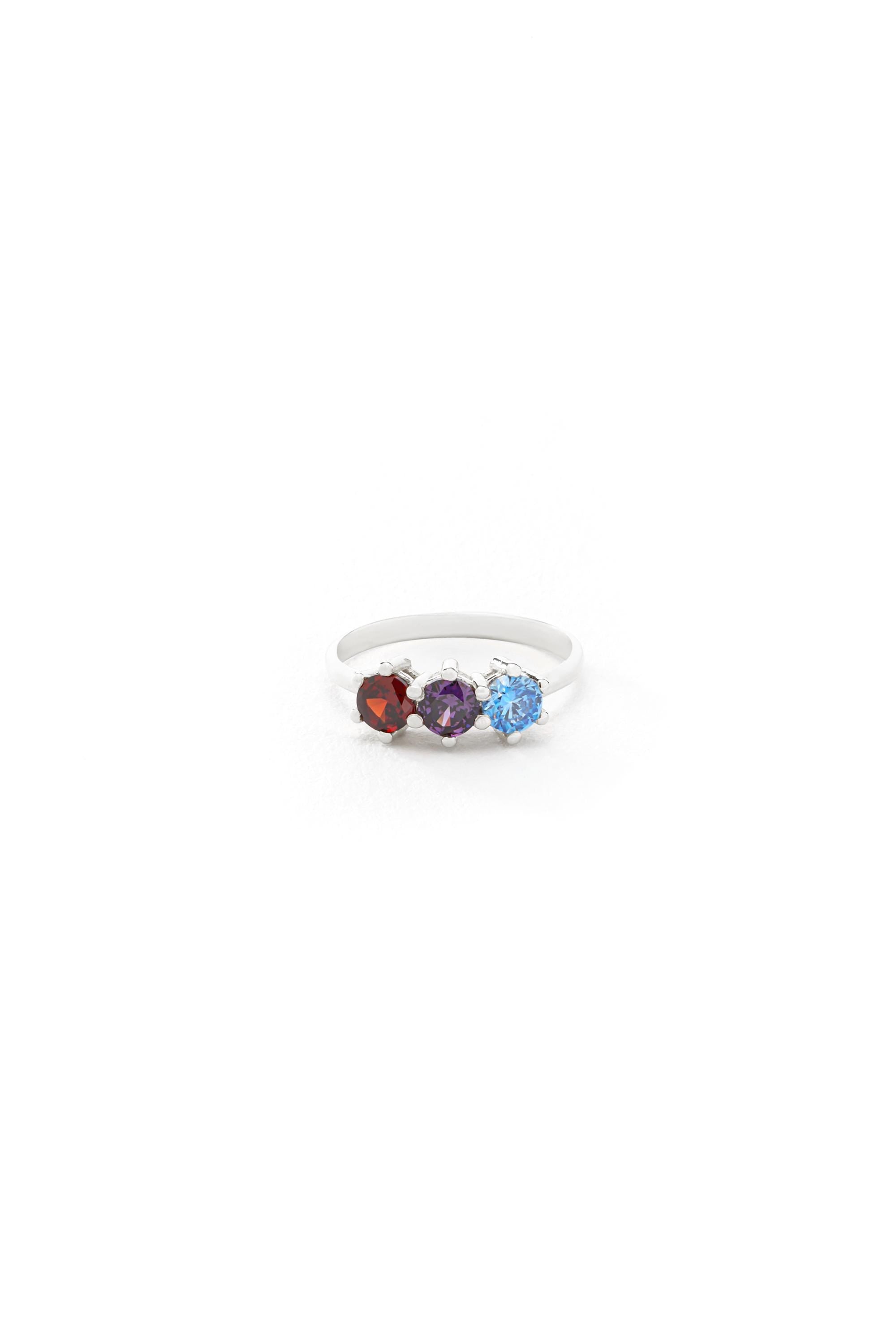 14K Solid Gold Multicolor Three Stone Ring