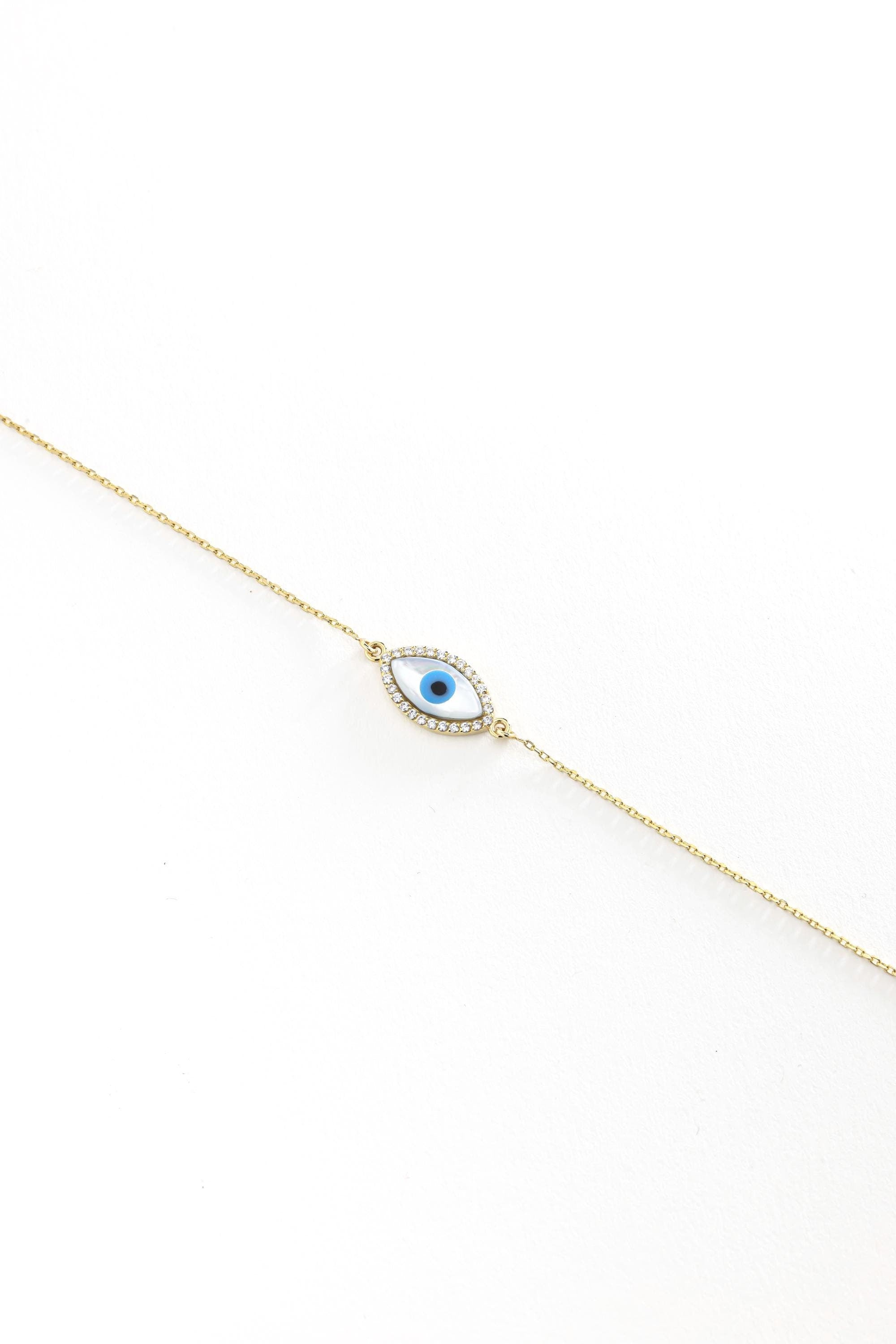 14K Diamond Simulation Evil Eye Bracelet
