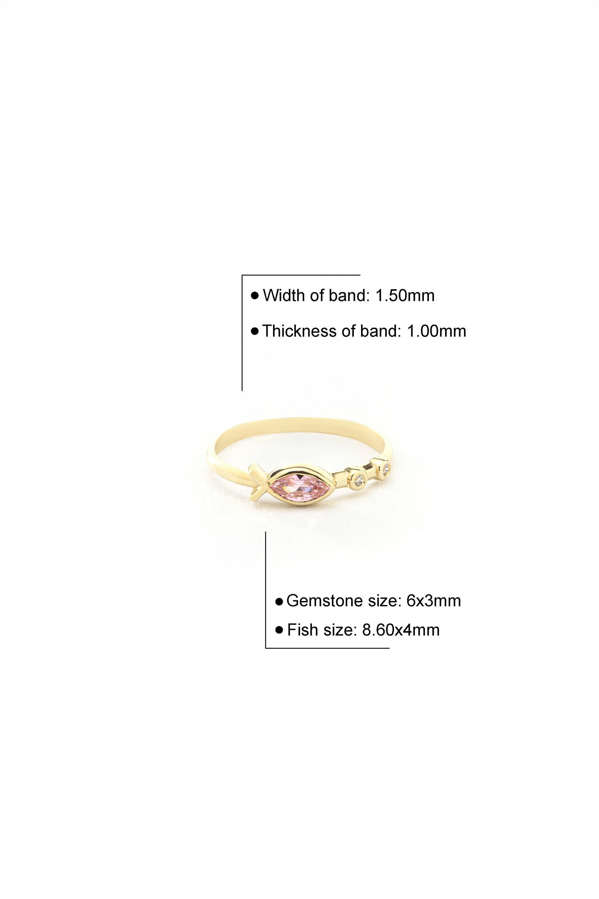 14K Solid Gold Pink Sapphire Fish Ring