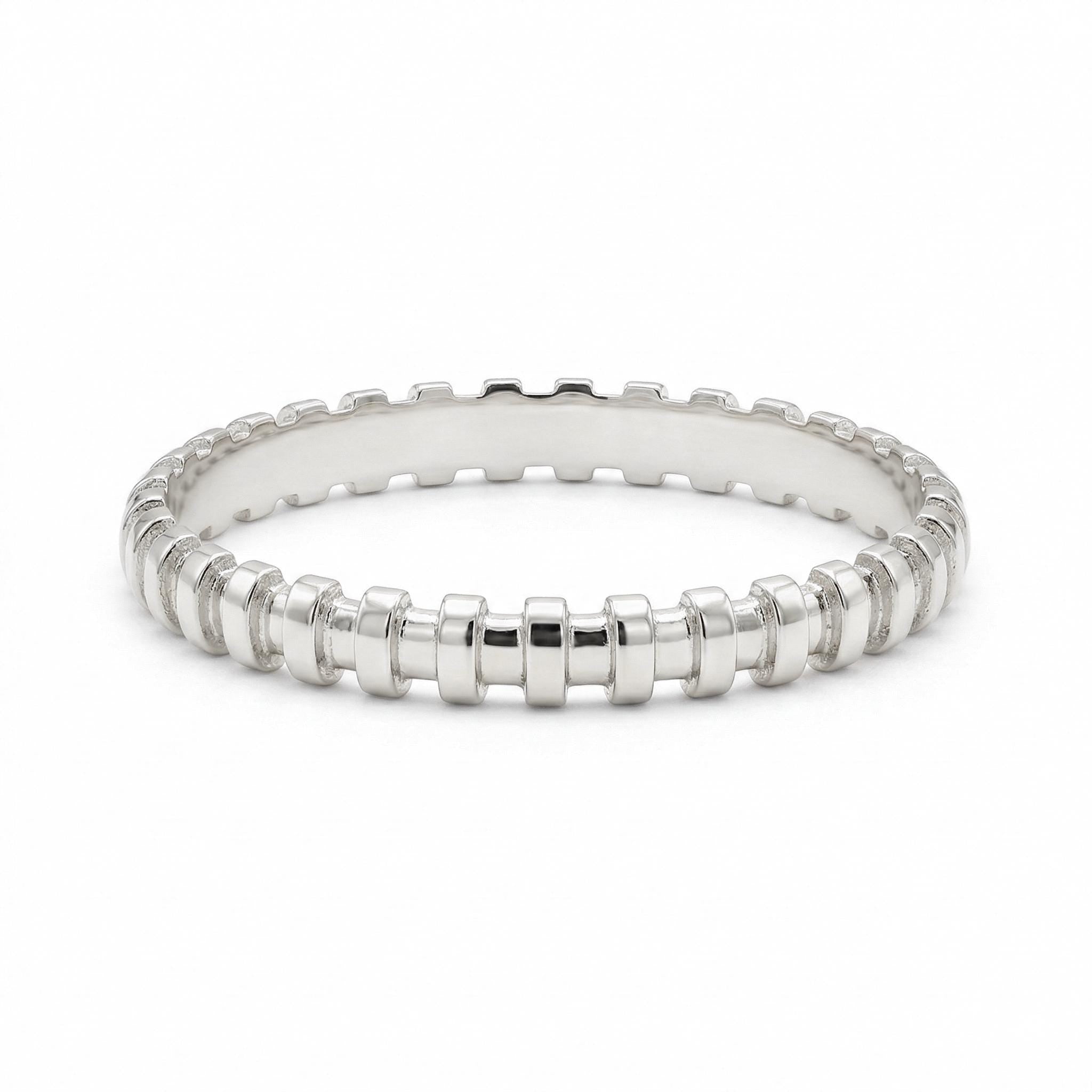 14K Gold Ribbed Texture Band Ring Modern Stacking Ring