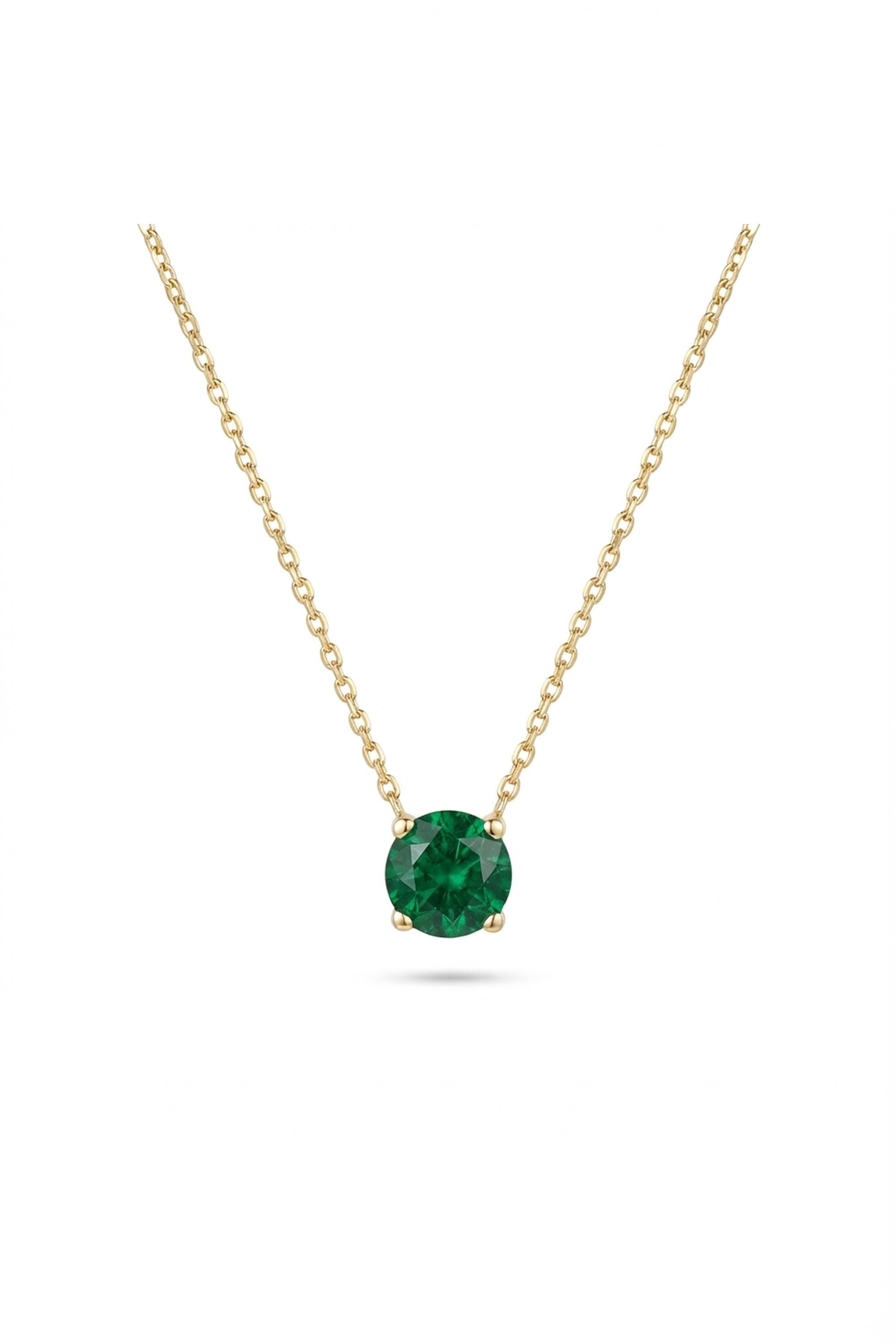 14K Gold Round Gemstone Solitaire Pendant Necklace