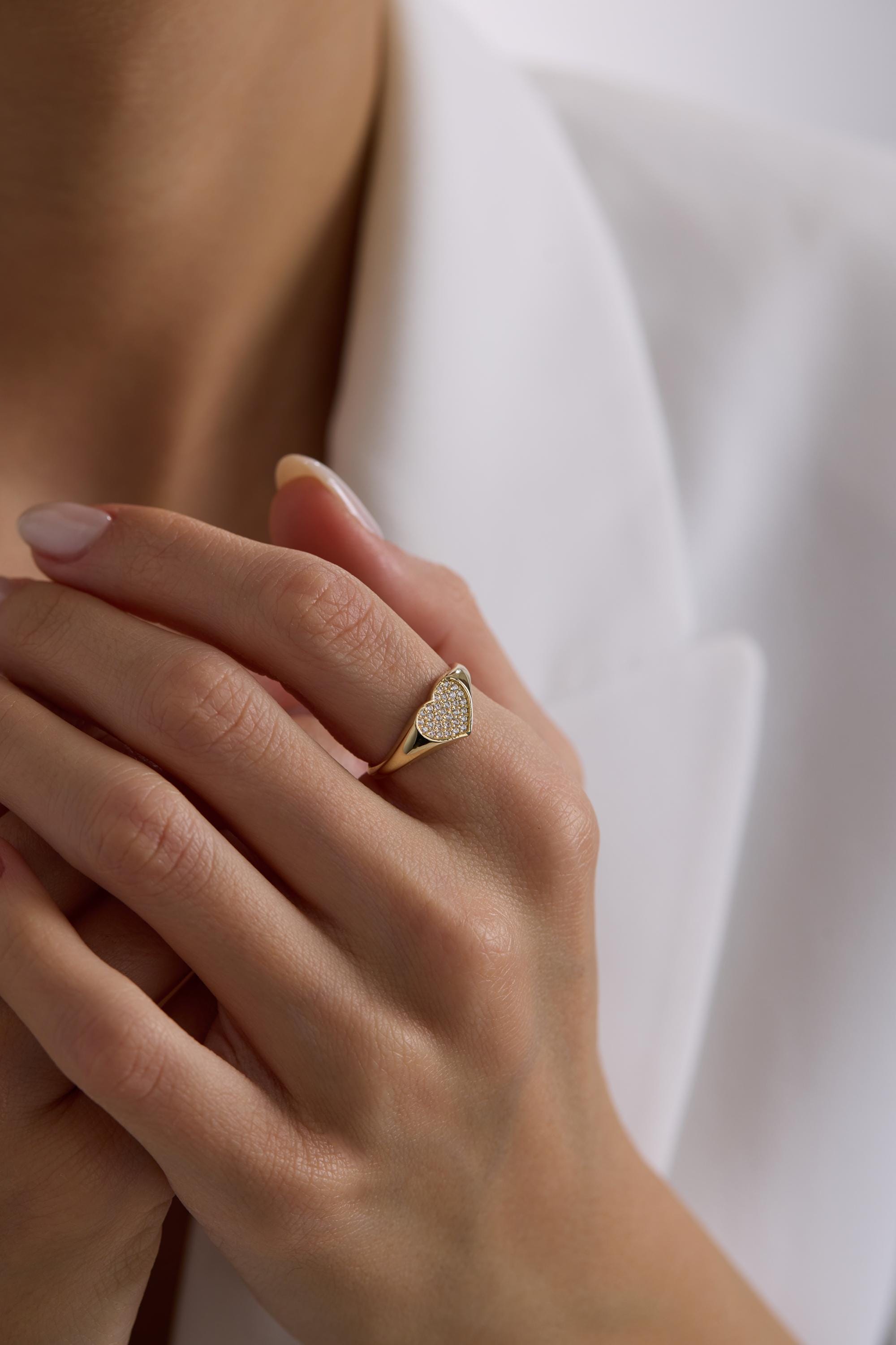 14K Pavé Diamond Pinky Ring