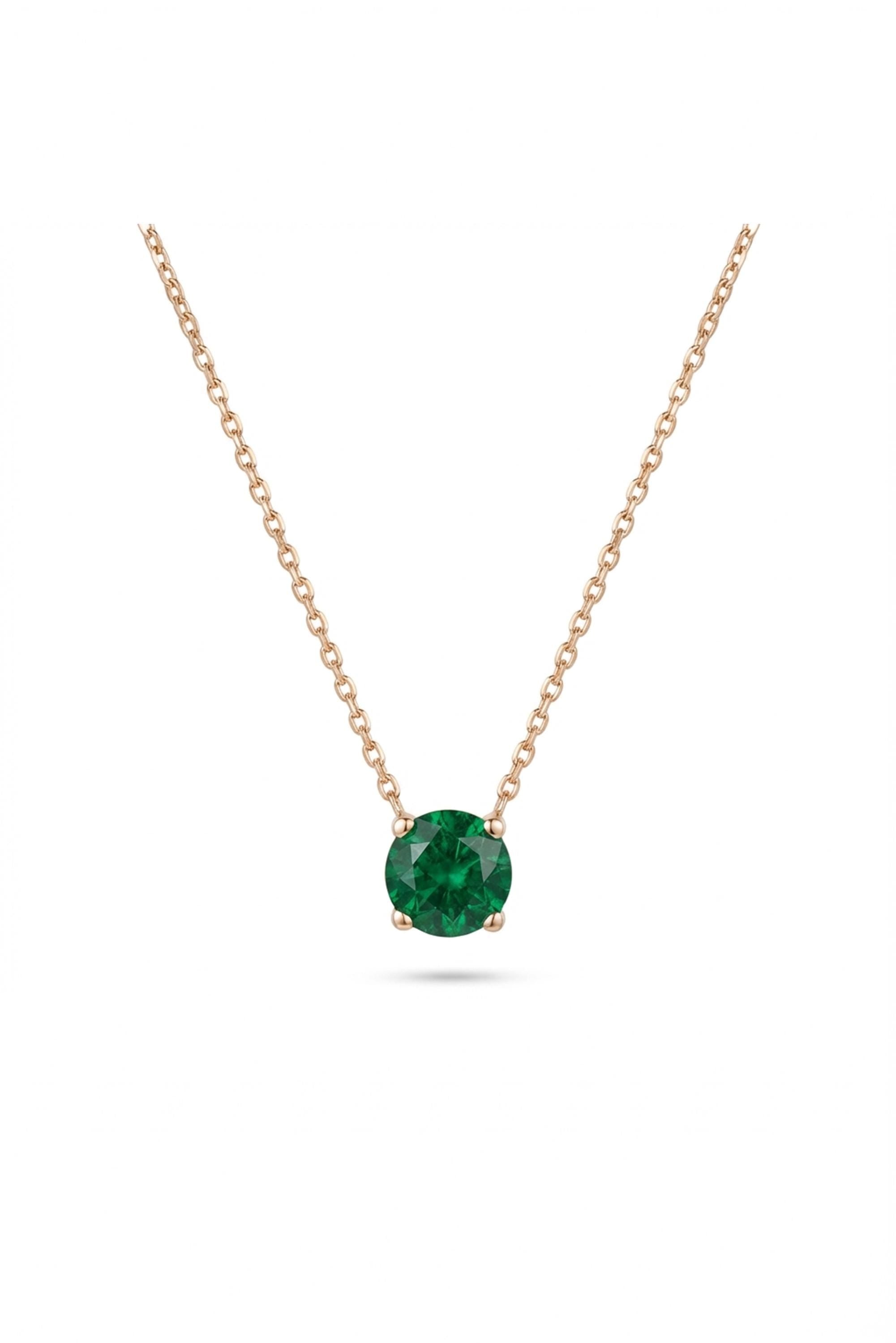 14K Gold Round Gemstone Solitaire Pendant Necklace
