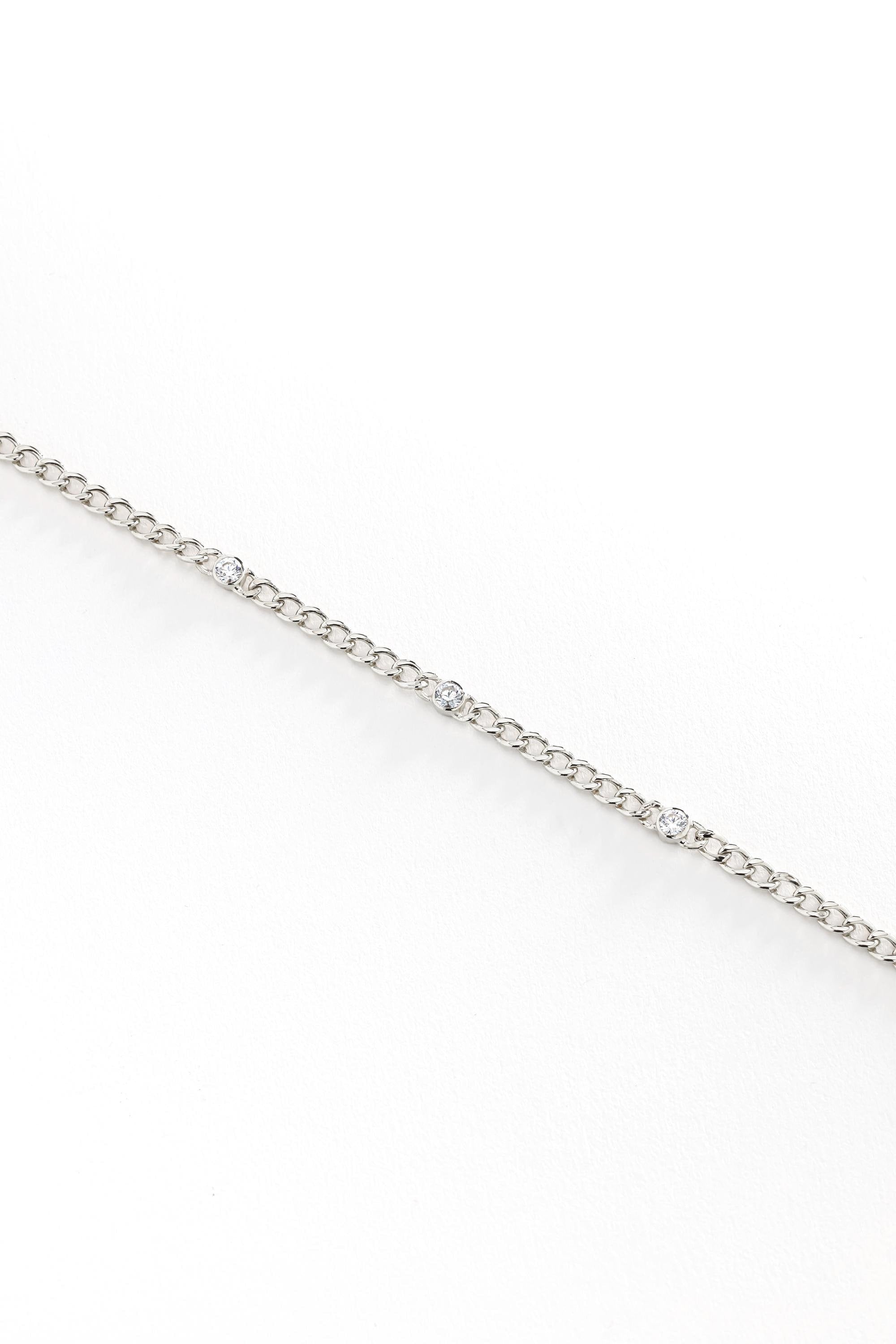 14K Gold Bezel Station Curb Chain Bracelet
